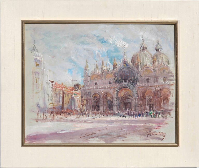 Unknown Figurative Painting - Early 20th Century St. Mark's Basilica Landscape 