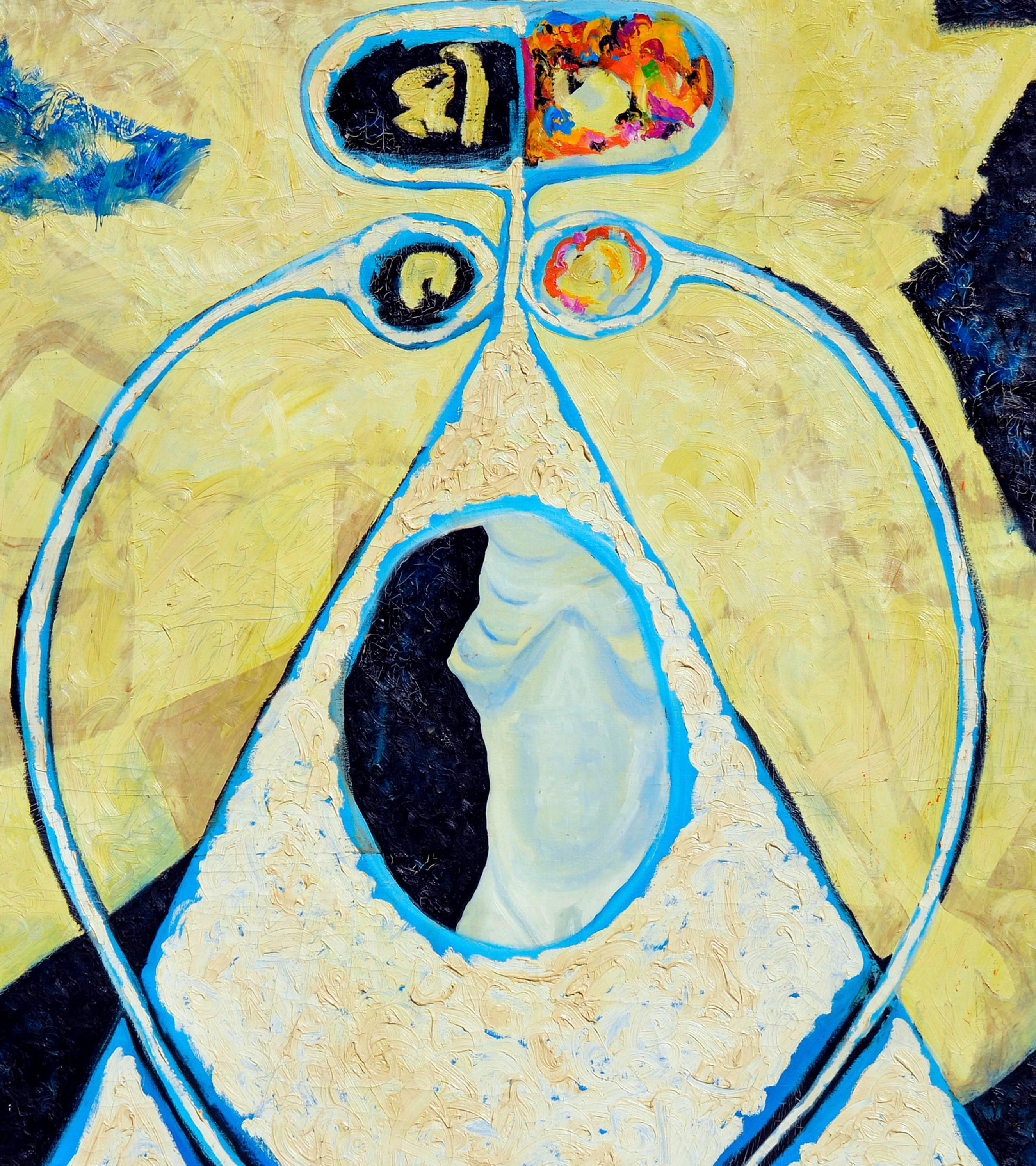 Grande taille abstraite jaune et bleue du milieu du siècle dernier - Modernisme américain Painting par Louis Earnest Nadalini