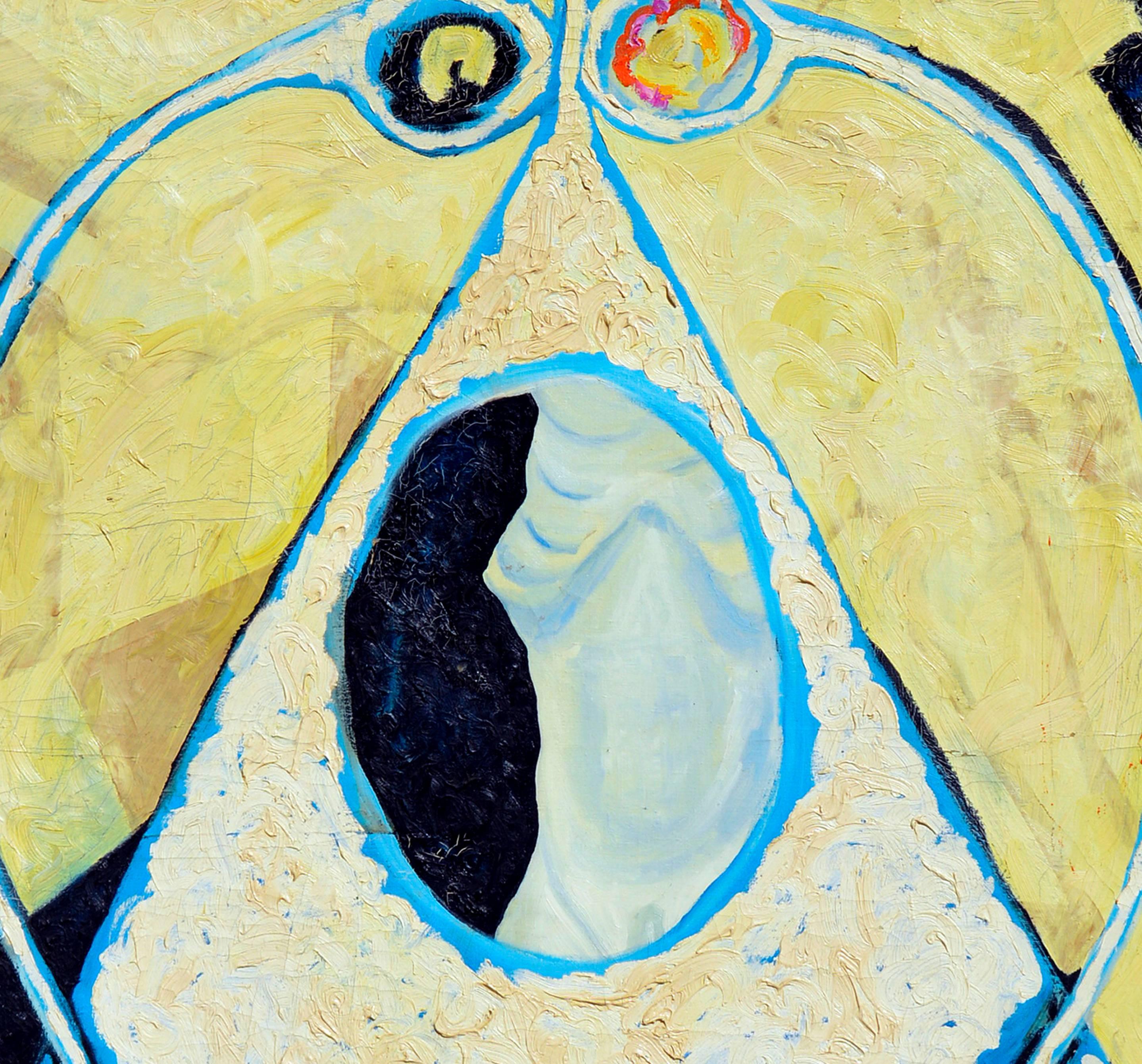 Mid Century Gelb und Blau Große Skala Abstrakt (Beige), Abstract Painting, von Louis Earnest Nadalini