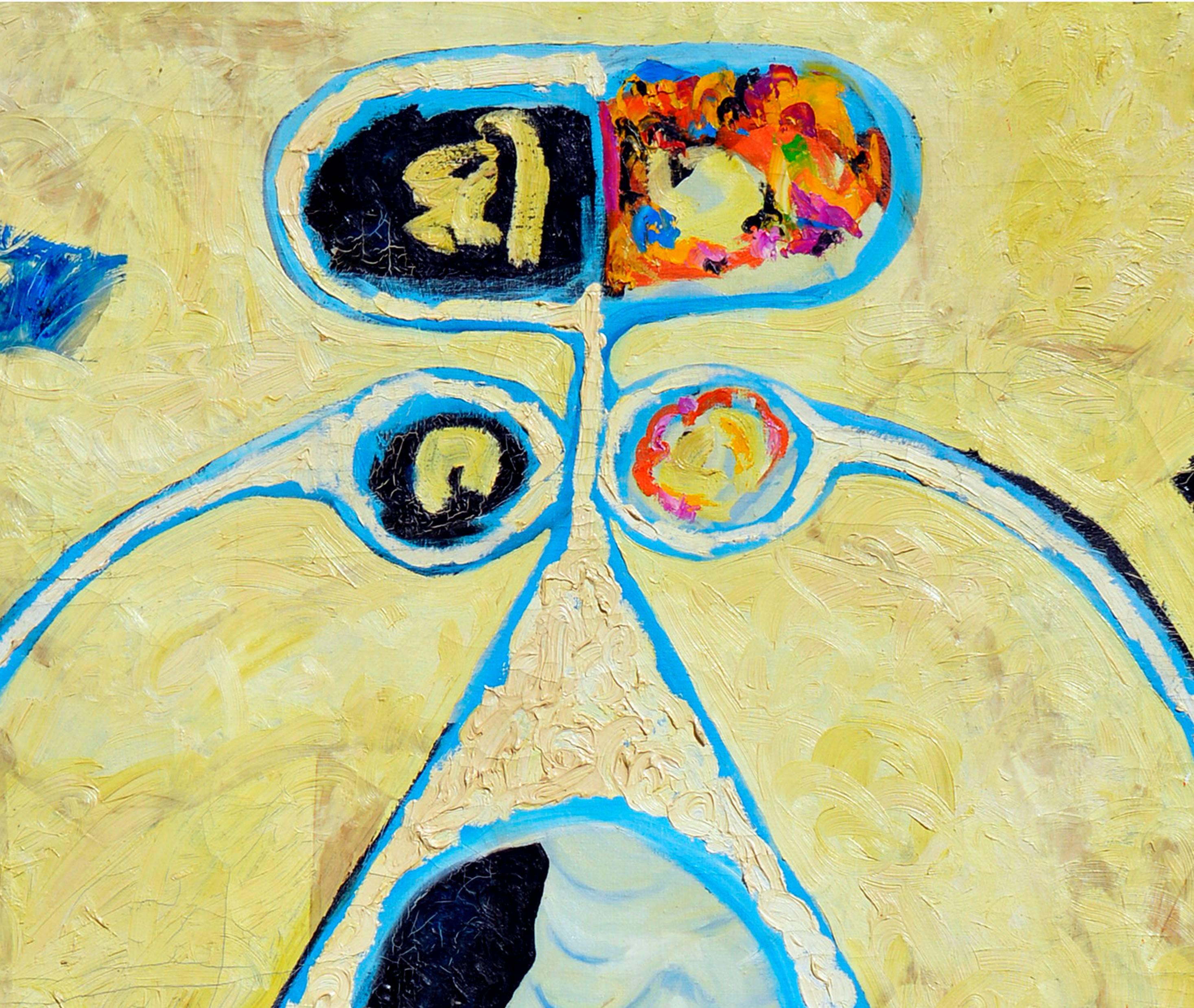 Mid Century Yellow and Blue Large Scale Abstract - Beige Abstract Painting by Louis Earnest Nadalini