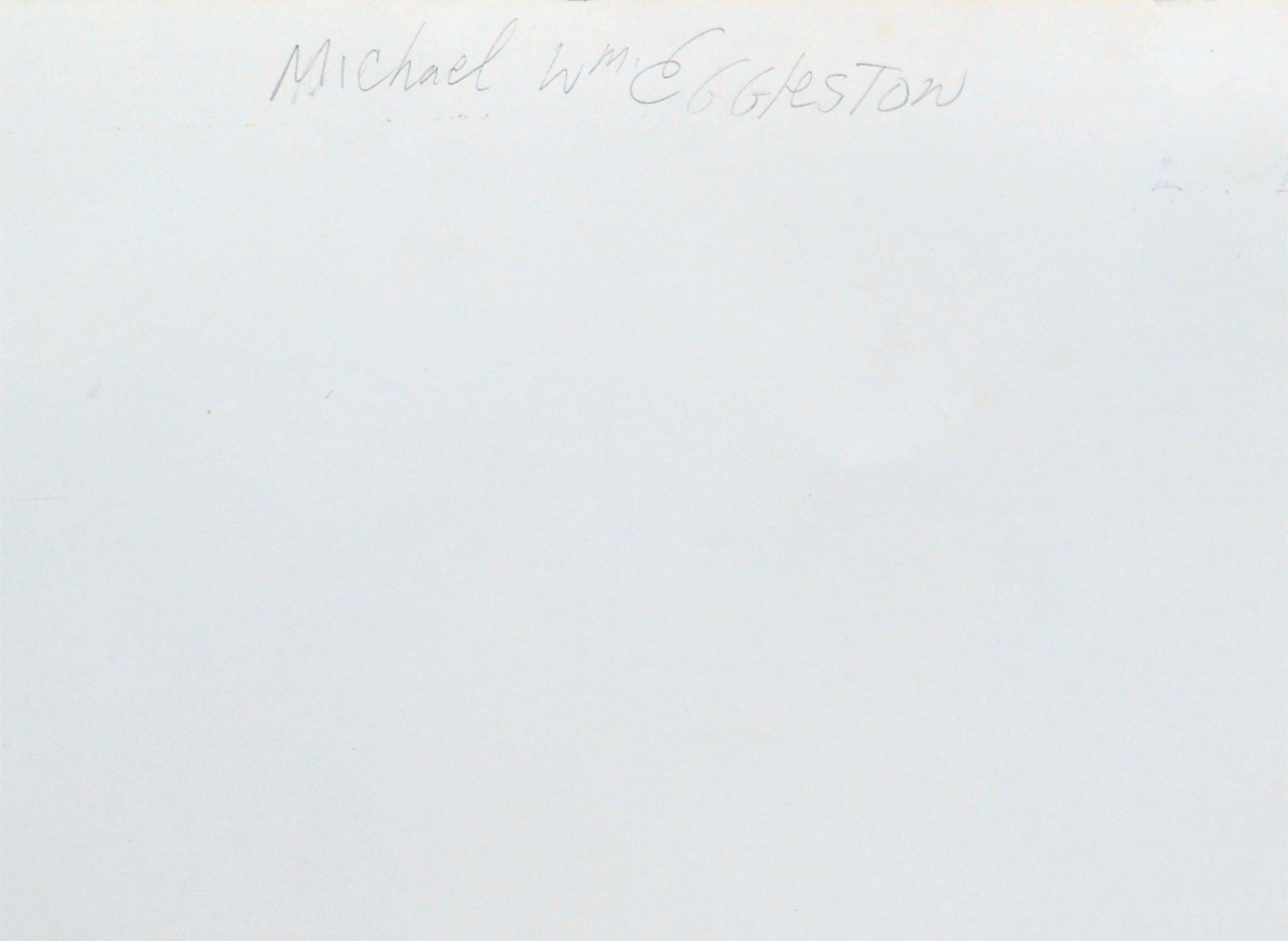 Figure jaune évocatrice en bas noirs, peinture à l'huile de l'artiste de San Francisco Michael William Eggleston (américain, 20e siècle). D'une collection de ses œuvres. Signé 