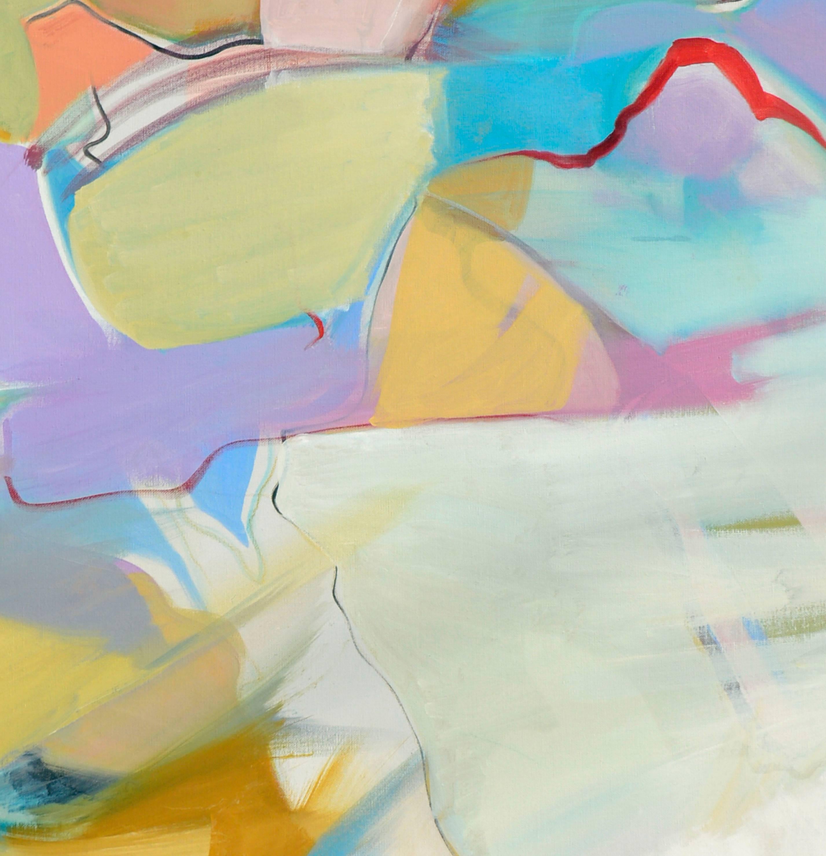 Pastel abstract by abstract expressionist artist Marie Sarni (American, b.1931). Presented in a glossy white painted wood frame. Signed "Sarni" lower right and signed "Marie Sarni" on verso. Image size, 44"H x