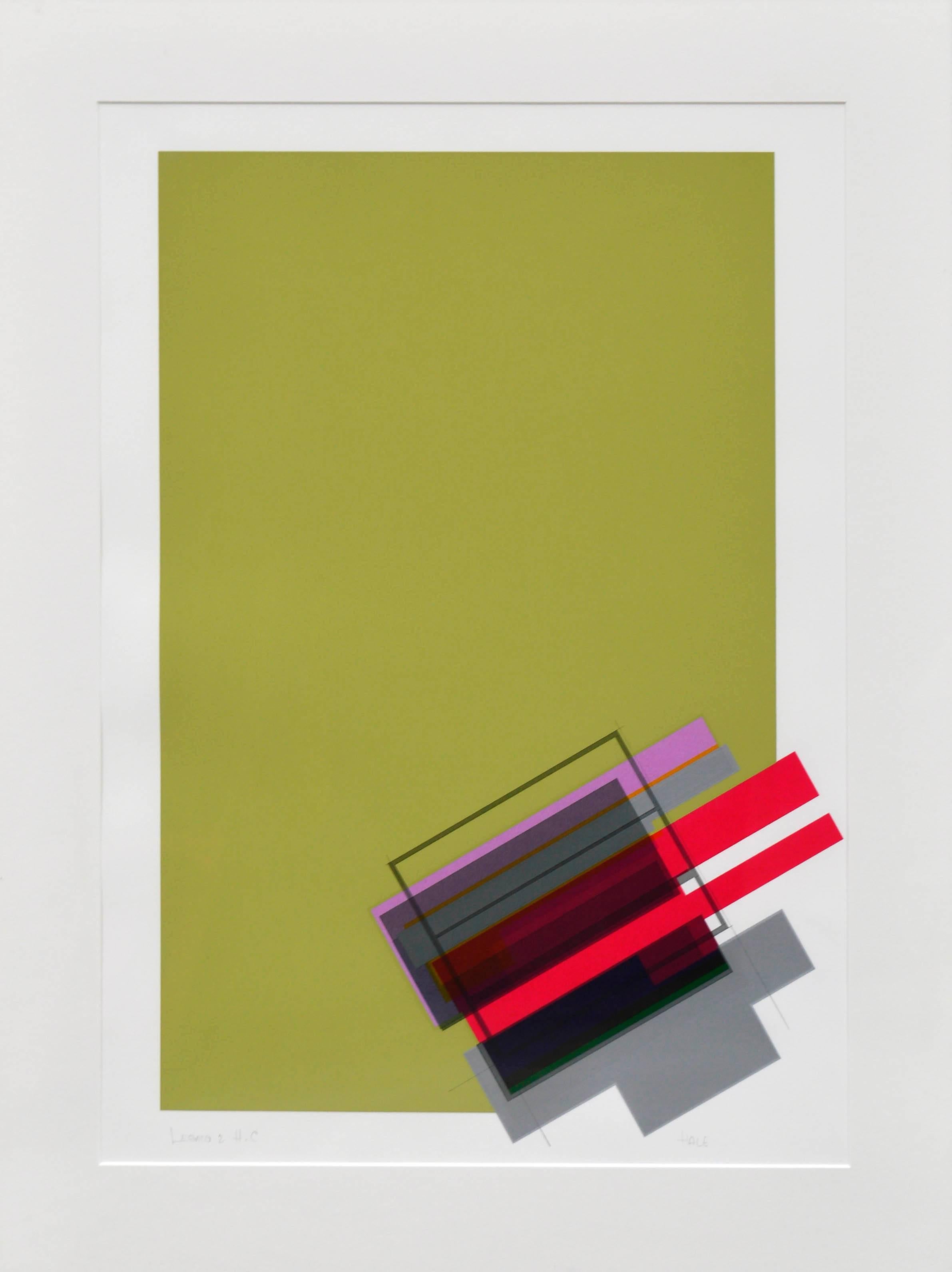 „Legato 2“ – Chartreuse Abstrakter geometrischer Raumteiler – Print von Michael Hale