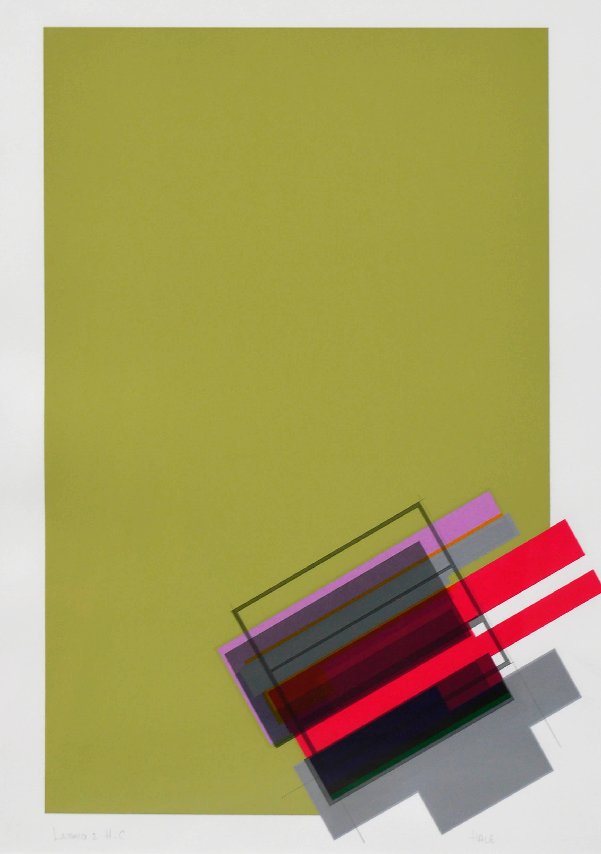 „Legato 2“ – Chartreuse Abstrakter geometrischer Raumteiler (Farbfeldmalerei), Print, von Michael Hale
