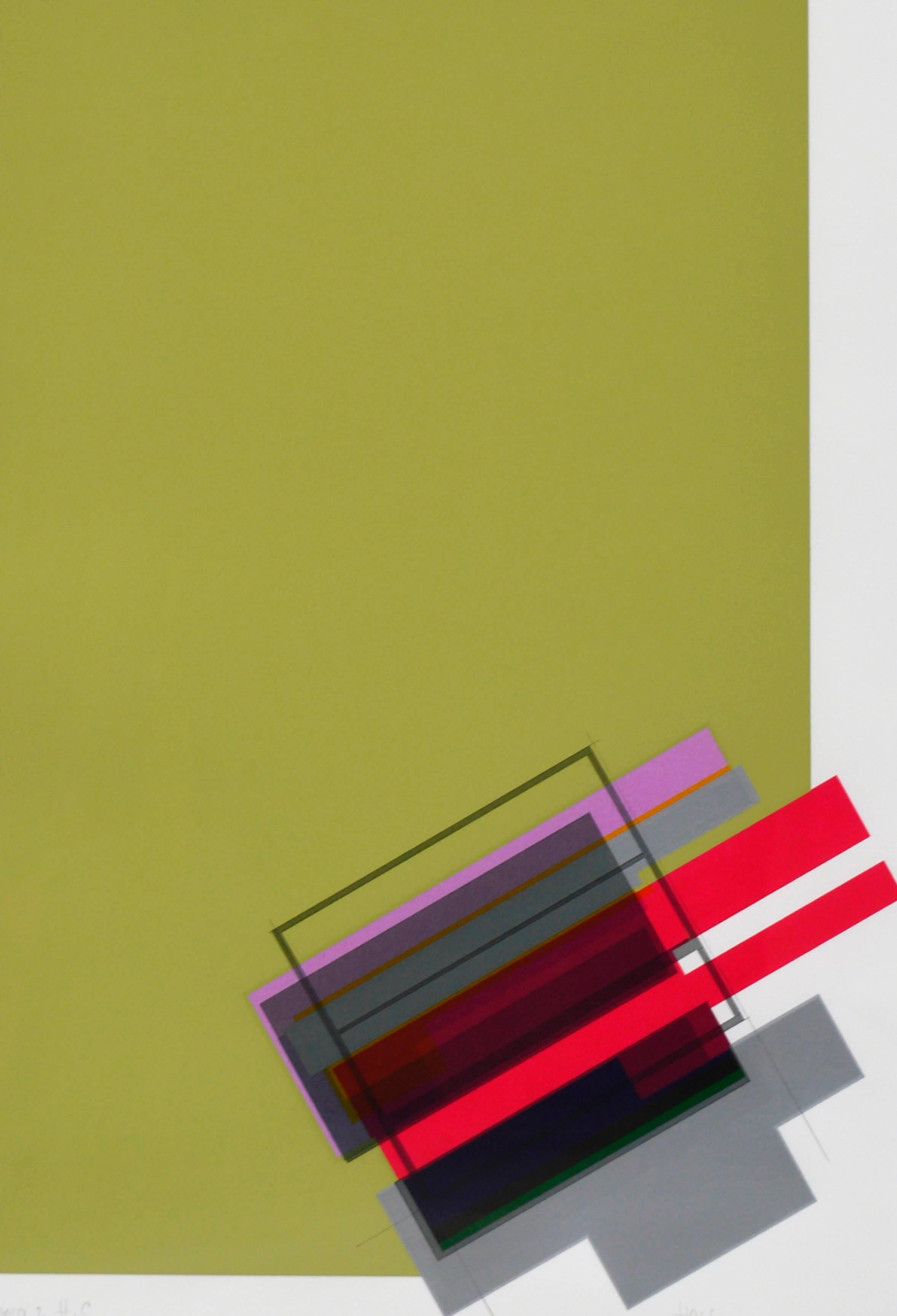 „Legato 2“ – Chartreuse Abstrakter geometrischer Raumteiler (Beige), Abstract Print, von Michael Hale