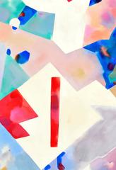 Large Scale White, Red, Blue and Pastel Abstract Geometric
