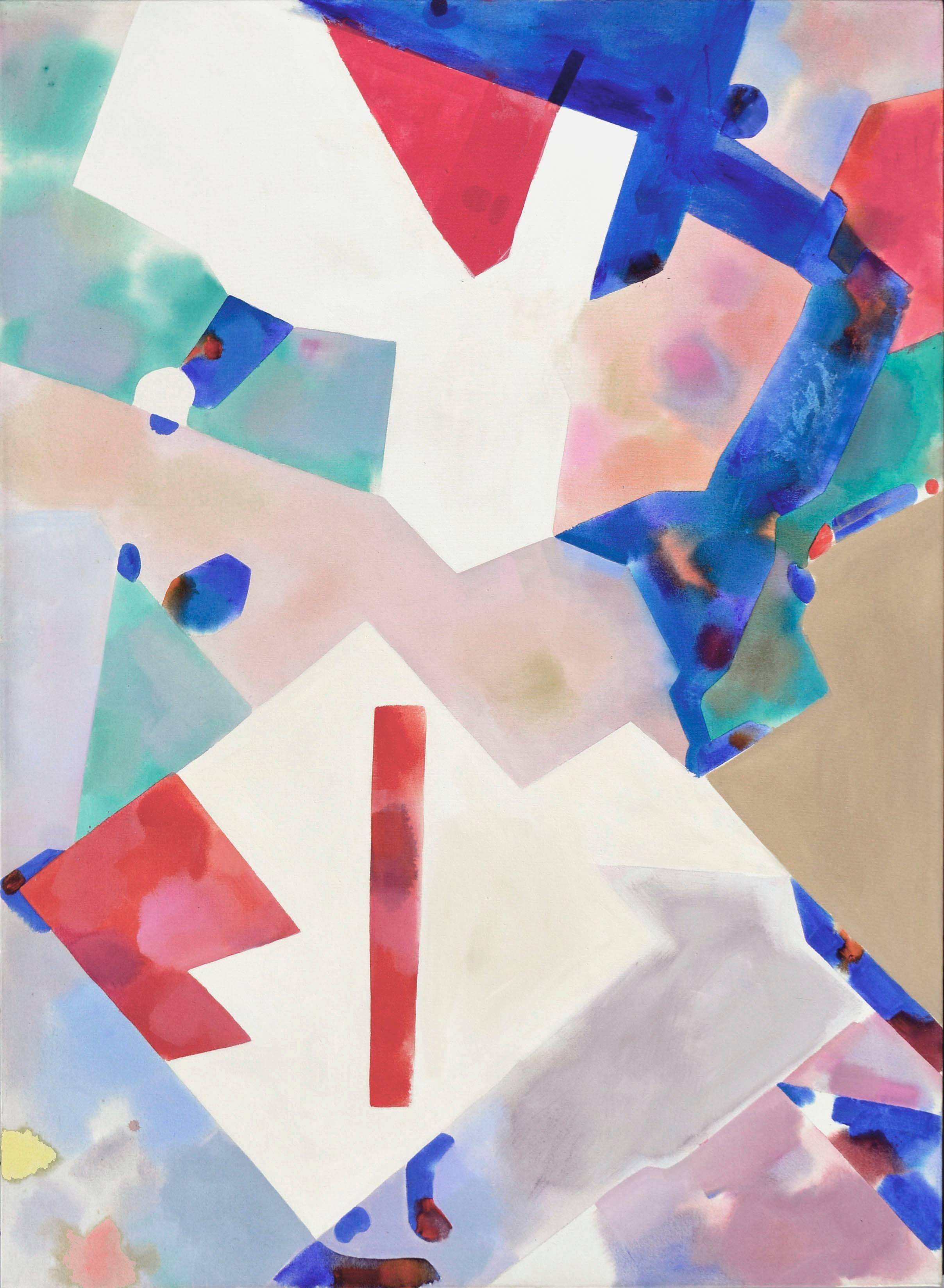 Erle Loran Abstract Painting - Large Scale White, Red, Blue and Pastel Abstract Geometric