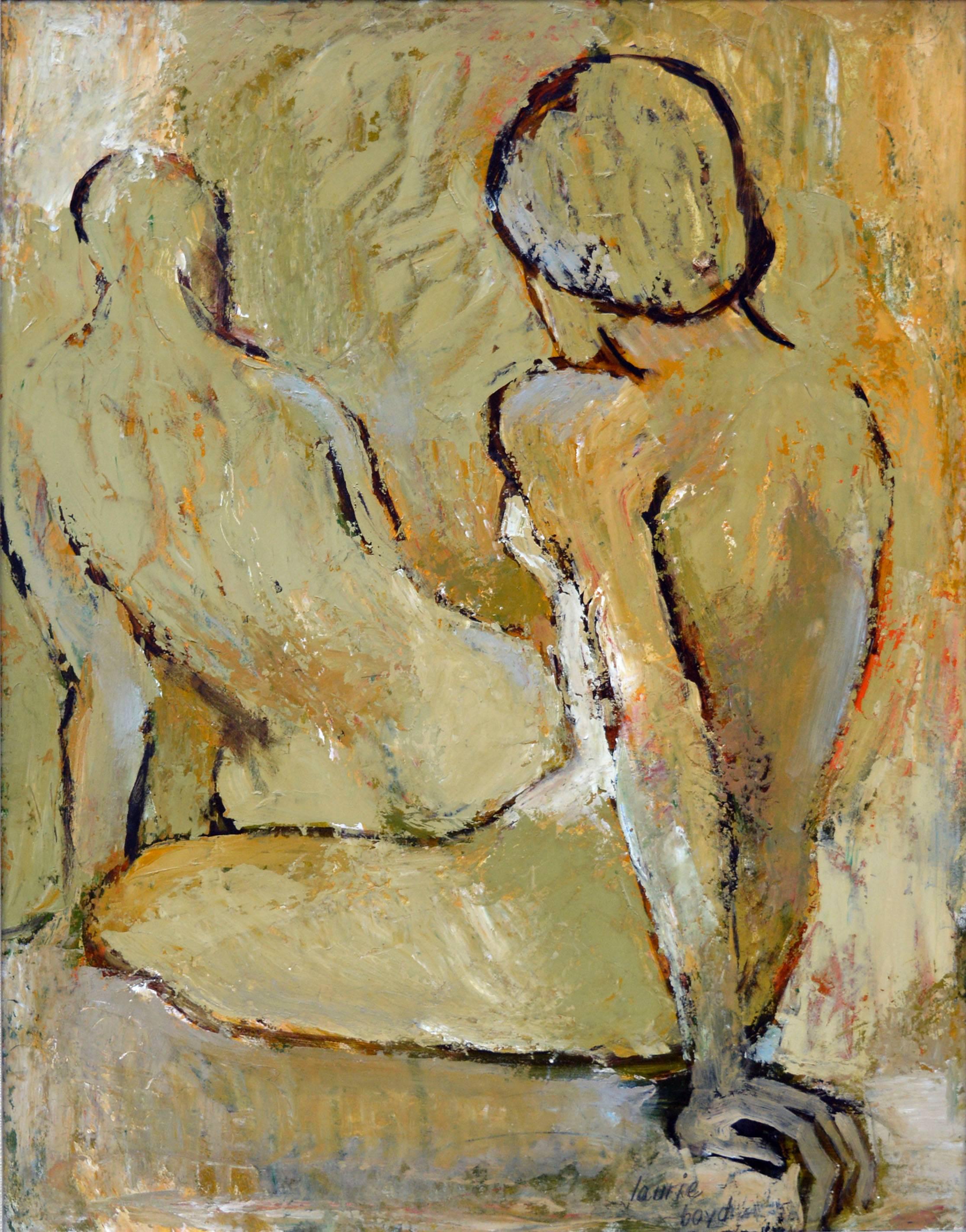 Mid Century Modern -- Two Abstracted Nude Figures - Painting by Laurie Boyd