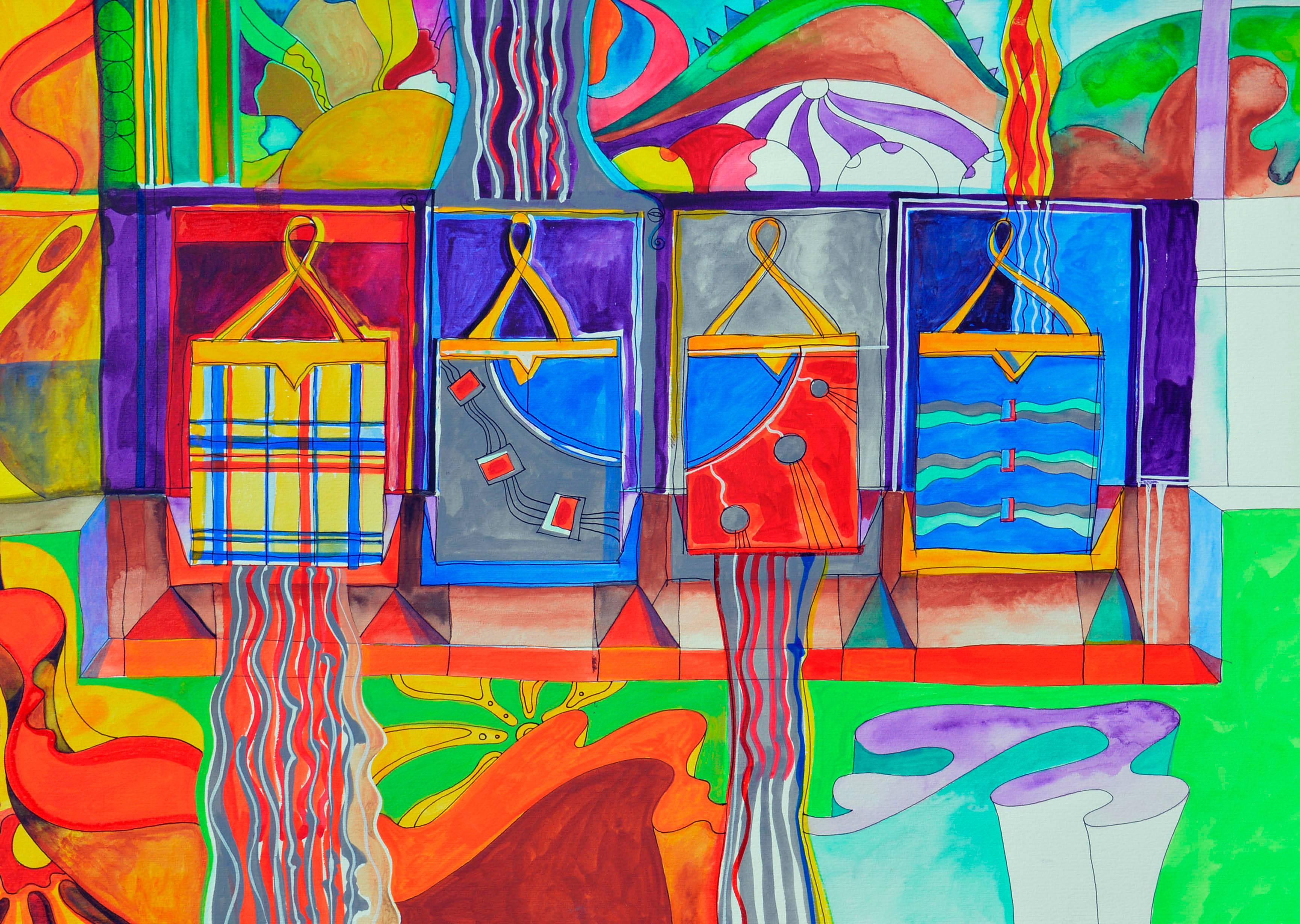 Psychedelic Handbags - Surreal Visionary Landscape - Painting by Michael William Eggleston