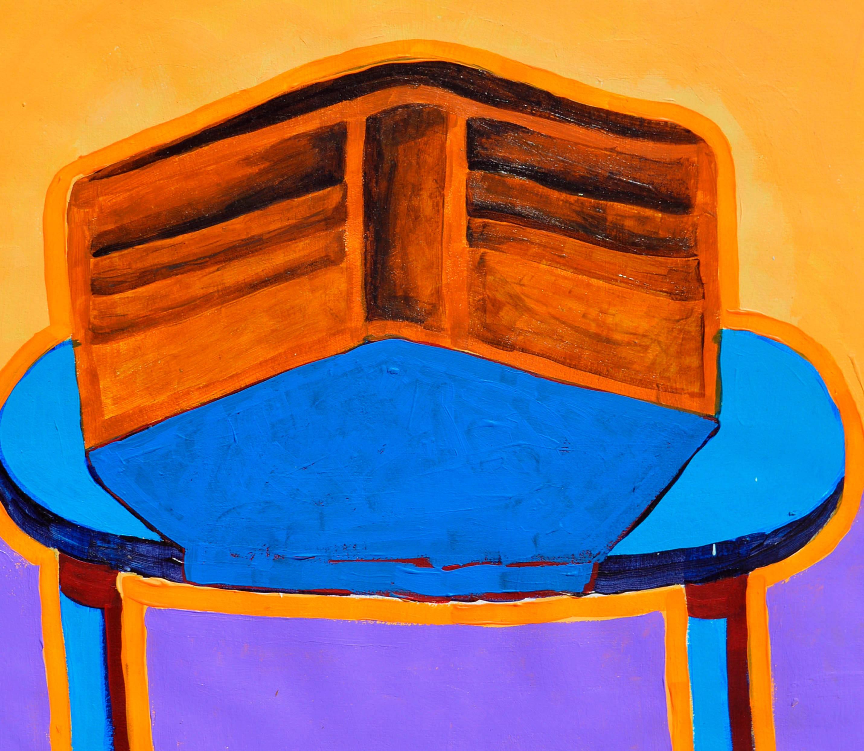Her Clutch on Blue Table - Abstract Expressionist Painting by Michael Eggleston