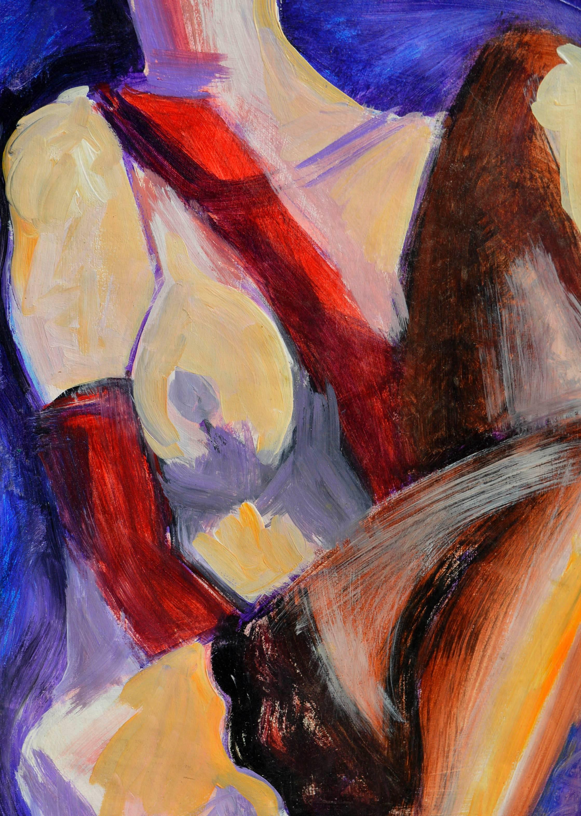 Crimson Gloves and Black Stockings Figurative - Abstract Expressionist Painting by Michael Eggleston