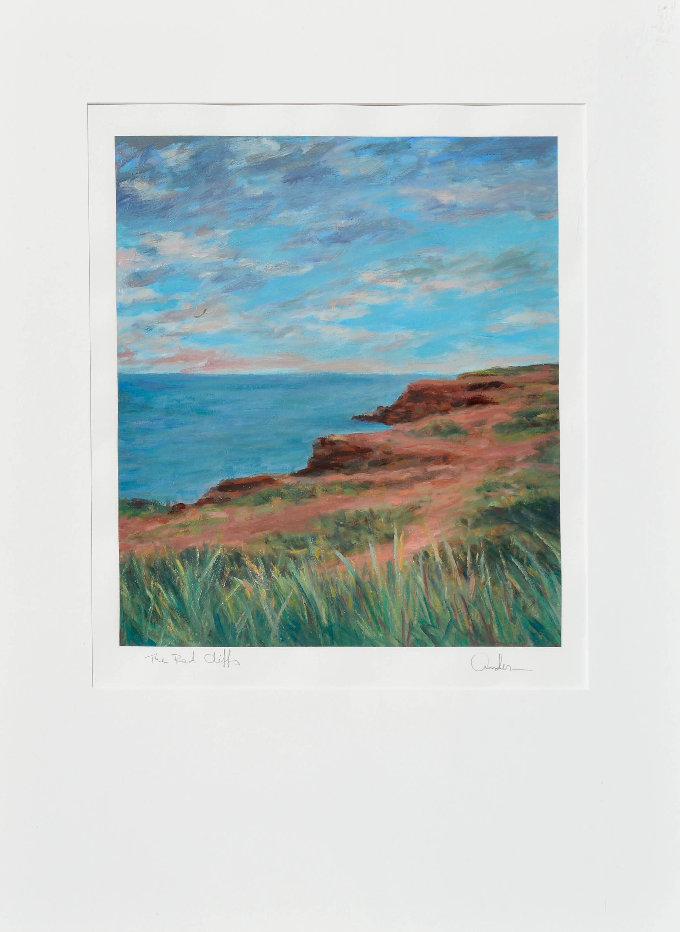 Coastal Landscape – rote Cliffs – Painting von Ander Kase