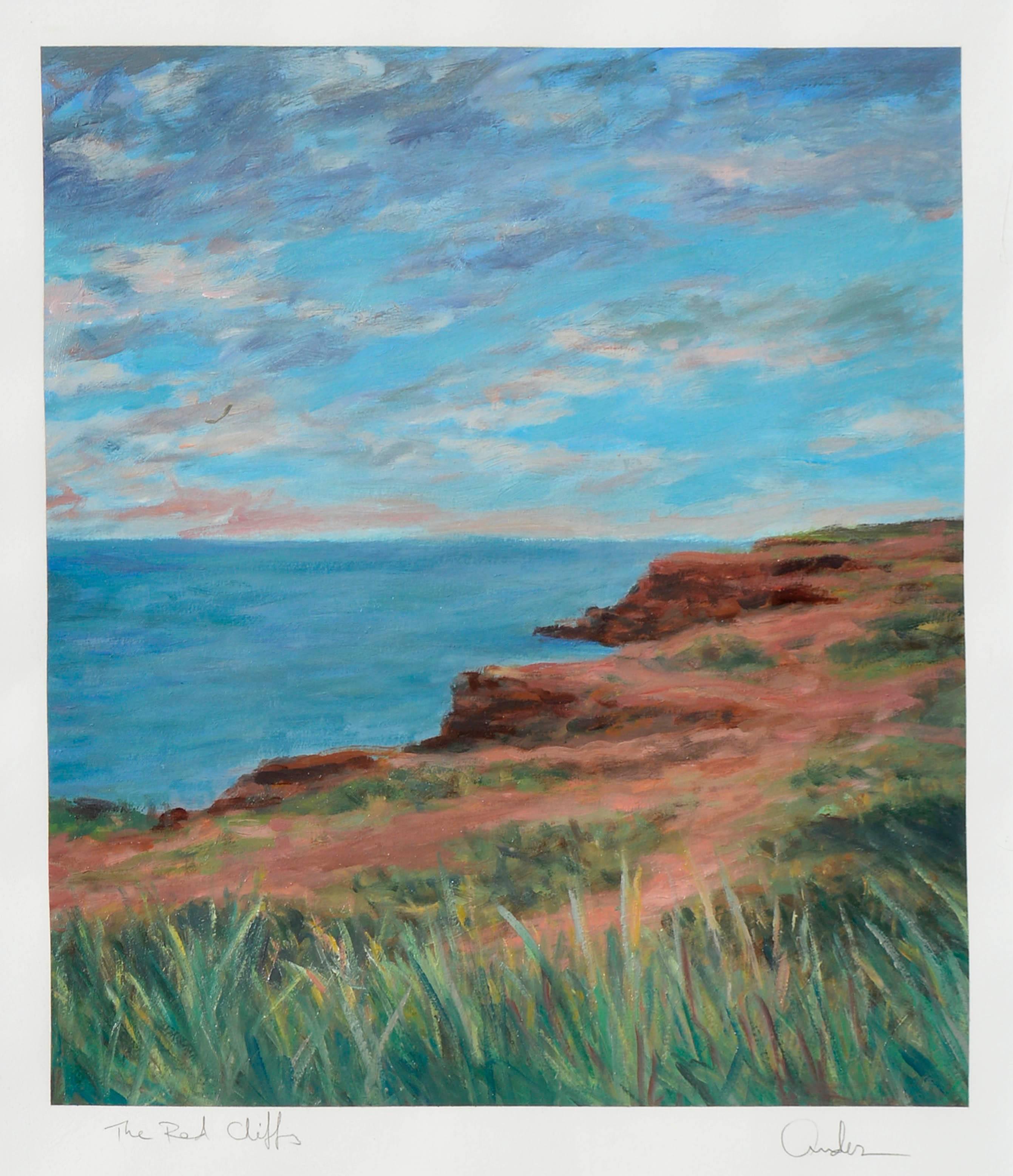 Paysage côtier - Cliffs rouges - Impressionnisme abstrait Painting par Ander Kase