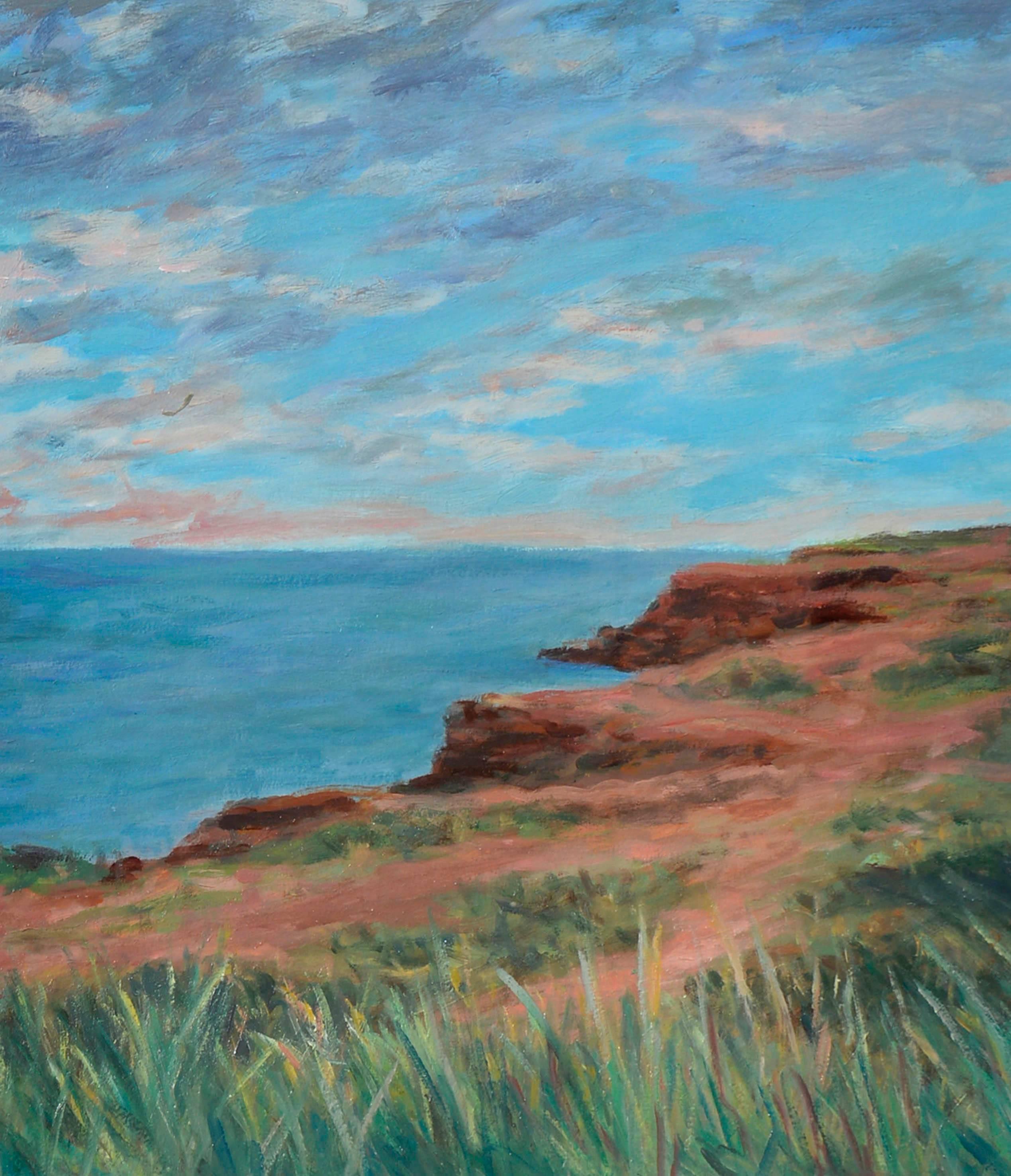 Paysage côtier - Cliffs rouges - Gris Landscape Painting par Ander Kase
