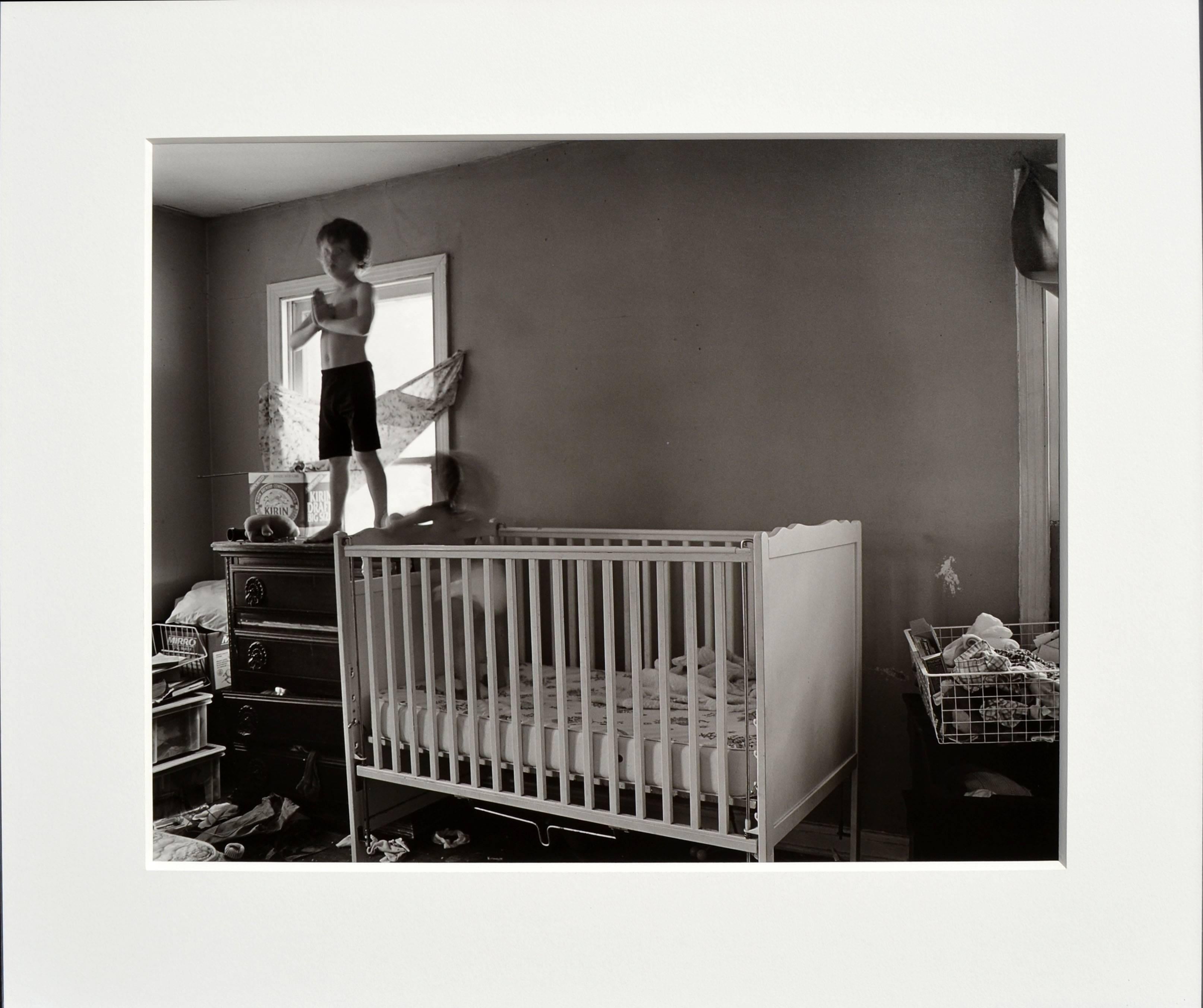 Vintage photograph -- Boys and Crib, Teenage Mothers in Texas  - Photograph by Jocelyn Lee