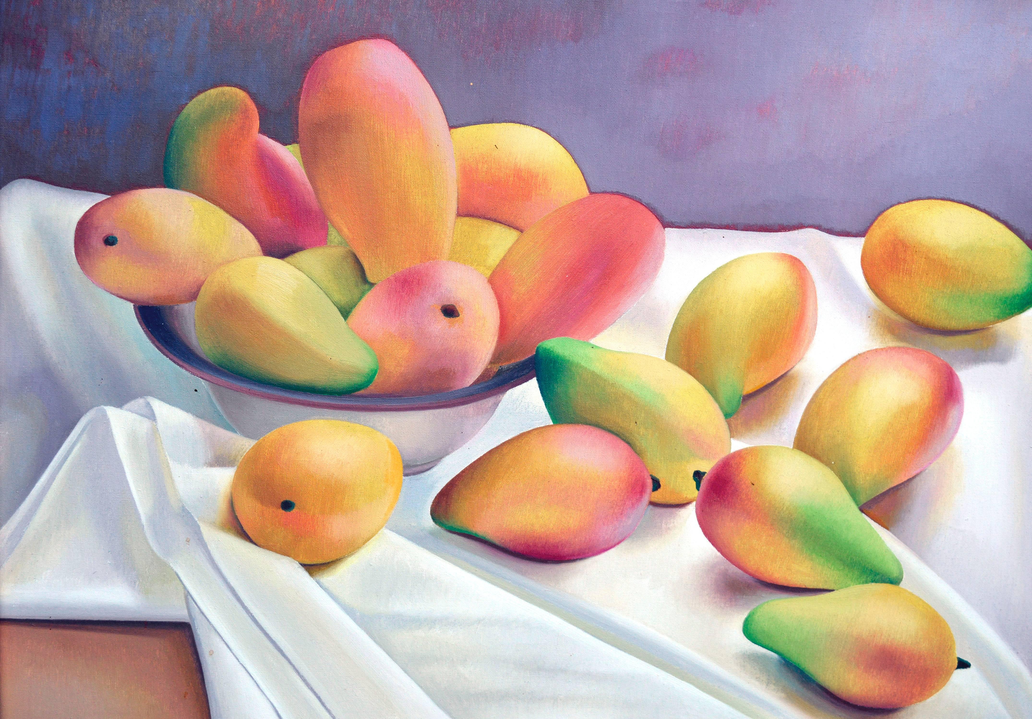 Muerta Con Mangoes Naturaleza du milieu du siècle dernier ( Nature morte avec Mangoes ) par Dosamantes - Marron Interior Painting par Francisco Dosamantes