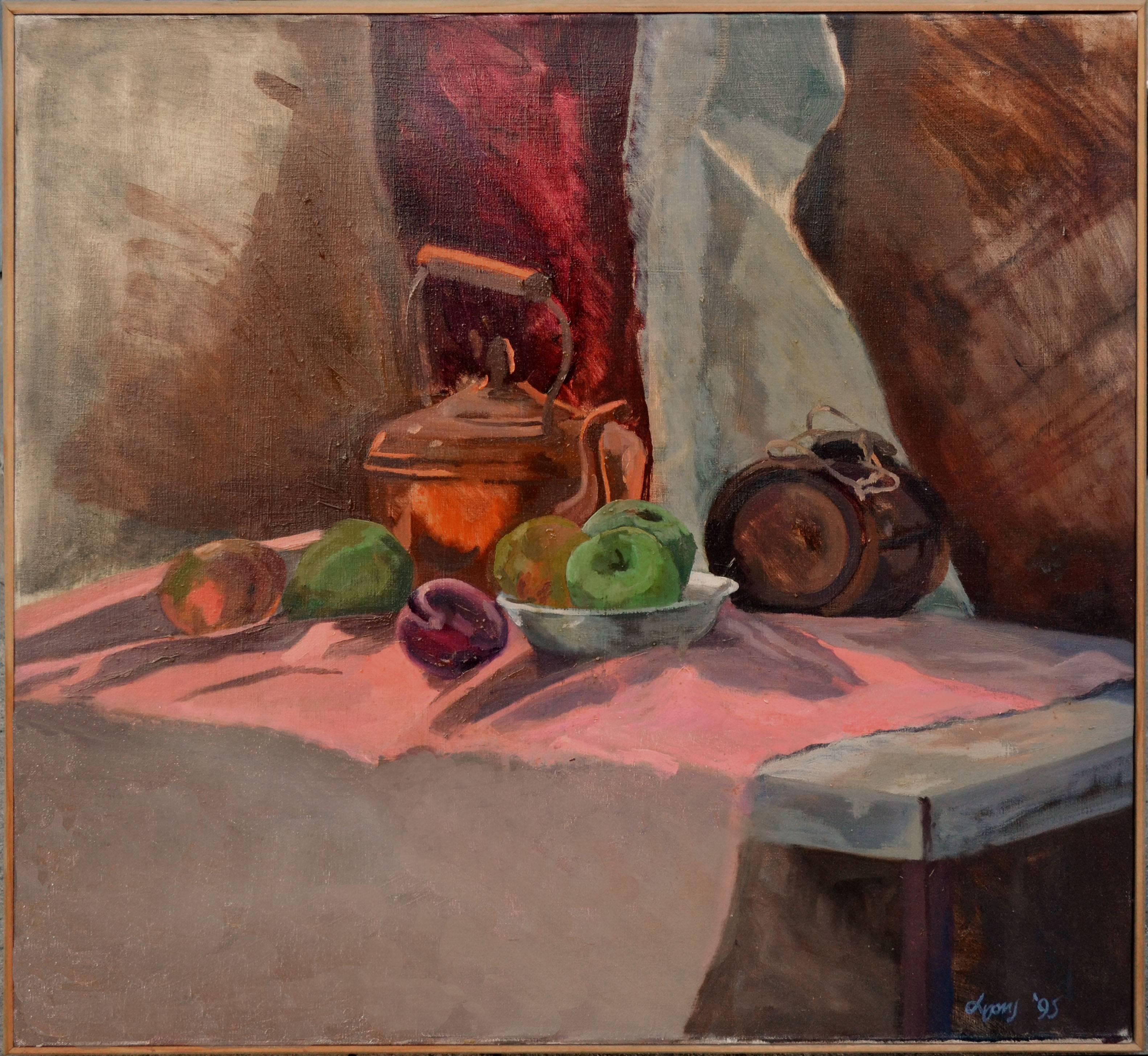 Susan Lyon Interior Painting - Vintage Autumnal Still Life -- Cask and Copper Pot