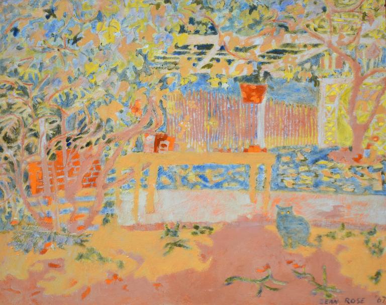 Jean Rose Garden and the Cat by Jean Rose, Painting For Sale at 1stdibs