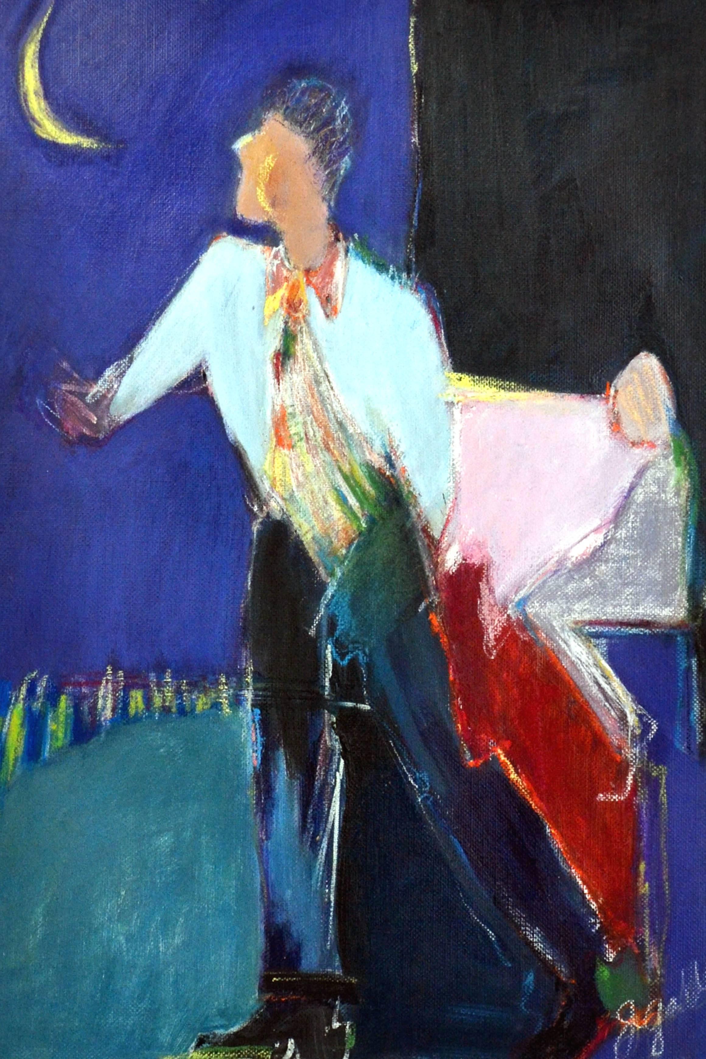 Hombre con luna - Abstracto figurativo - Painting moderno estadounidense de J Gold