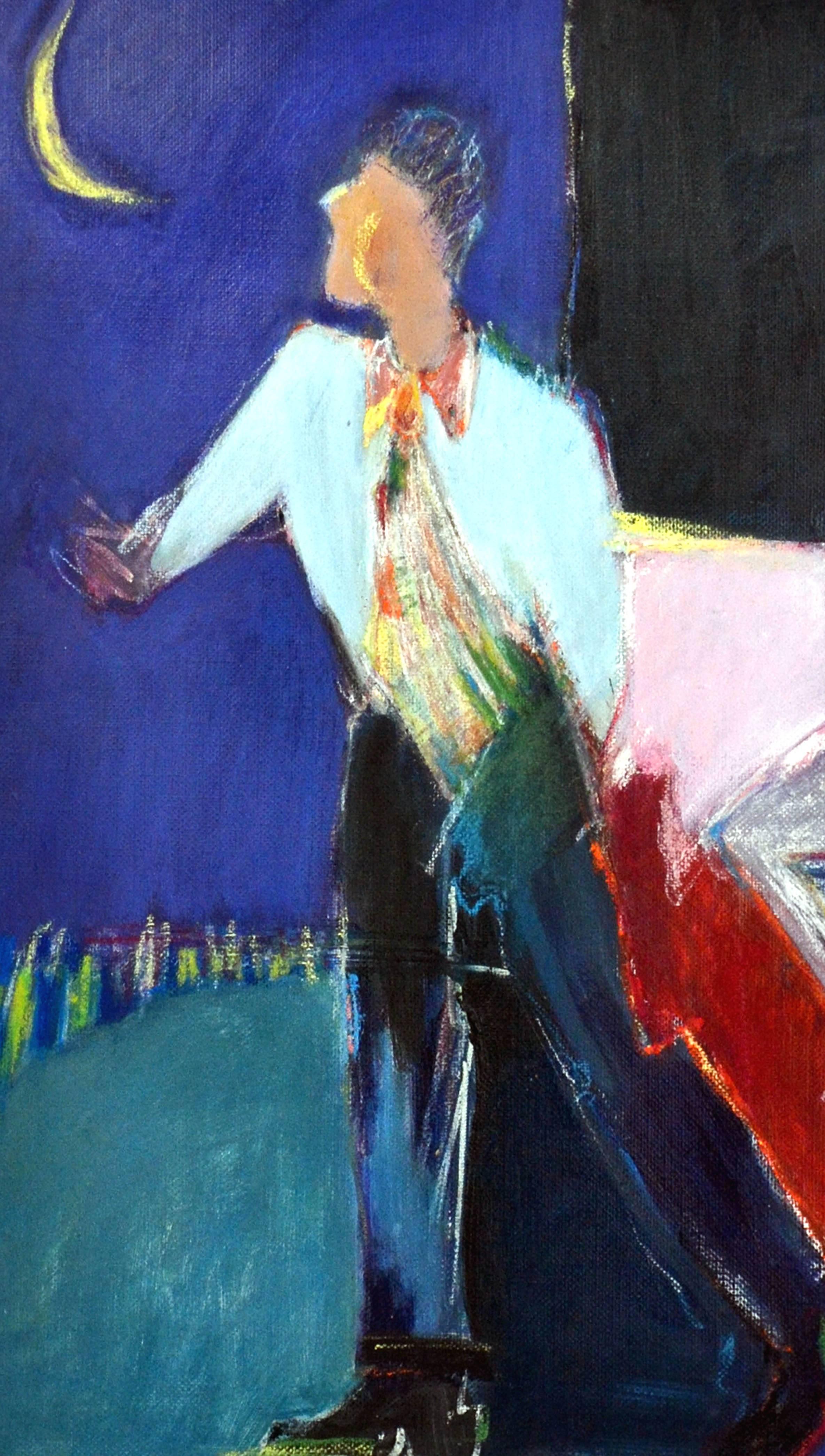 Hombre con luna - Abstracto figurativo - Abstract Painting Gris de J Gold