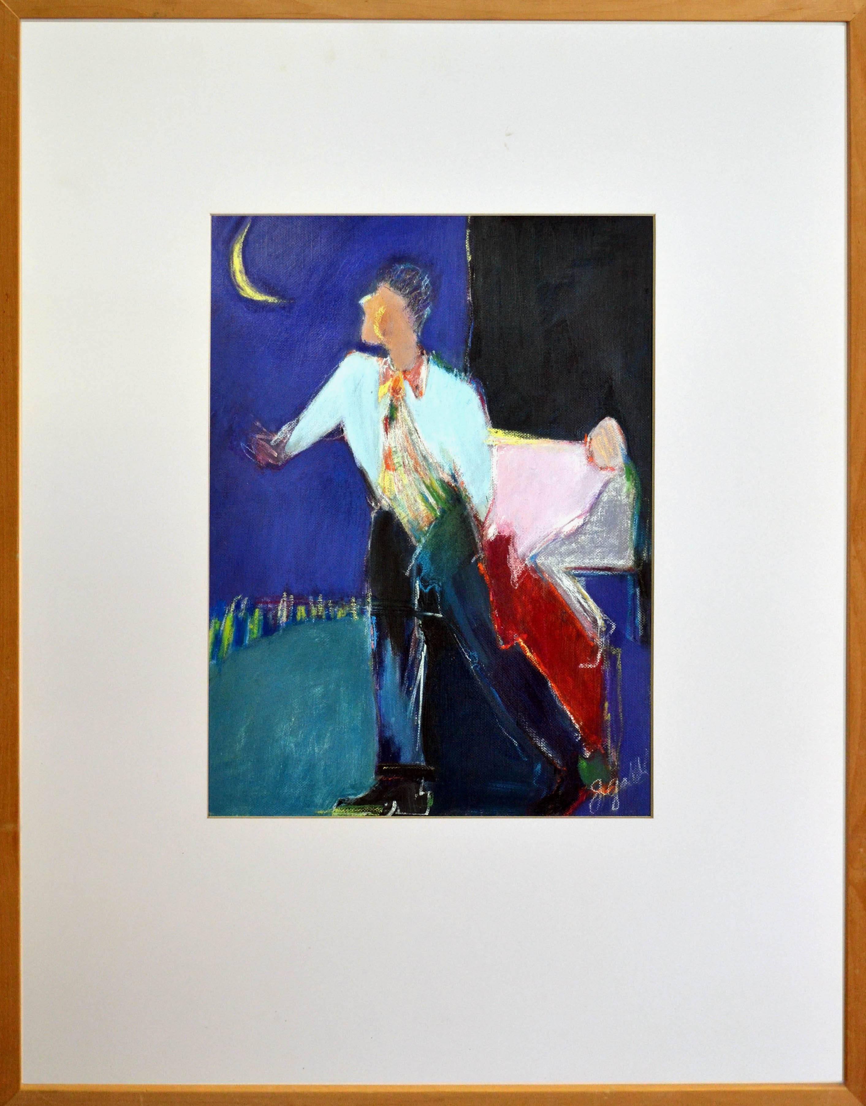 Man With Moon - Figurative Abstract  - Painting by J Gold