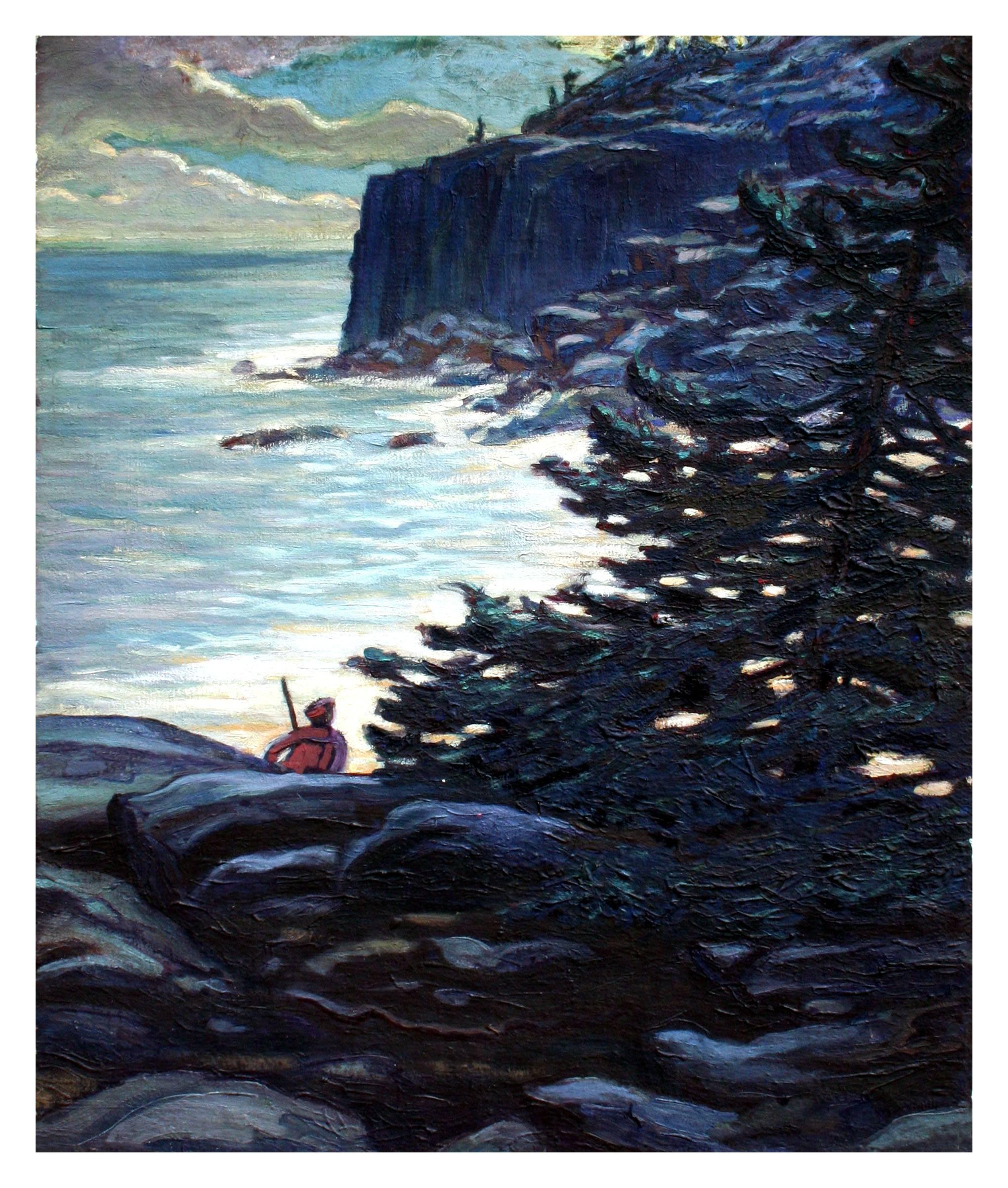 Early 20th Century Nocturnal Coast of Maine - Painting by Frederick K. Detwiller