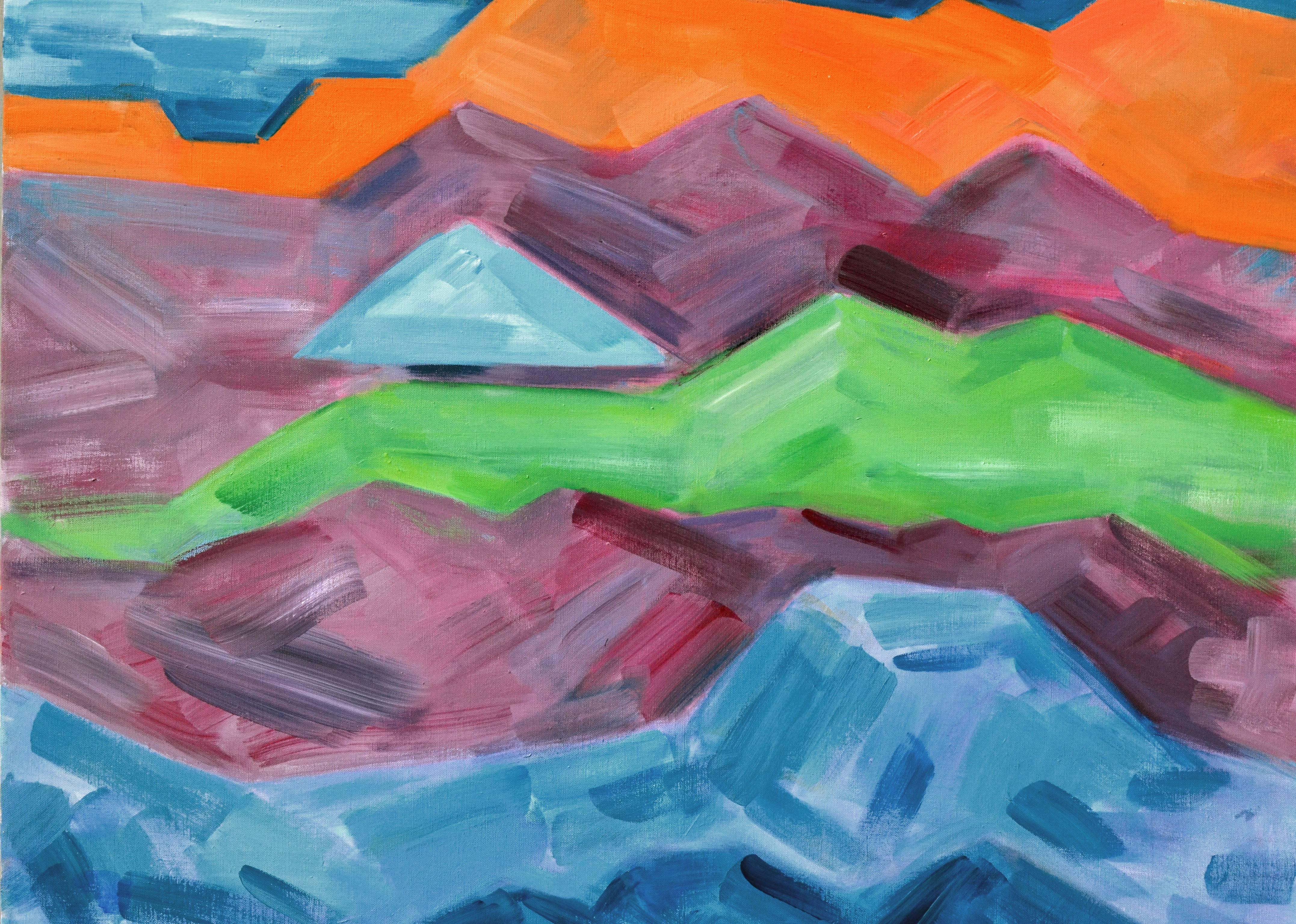 Großformatige mehrfarbige abstrakte Landschaft, Bay Area Mountains – Painting von Erle Loran