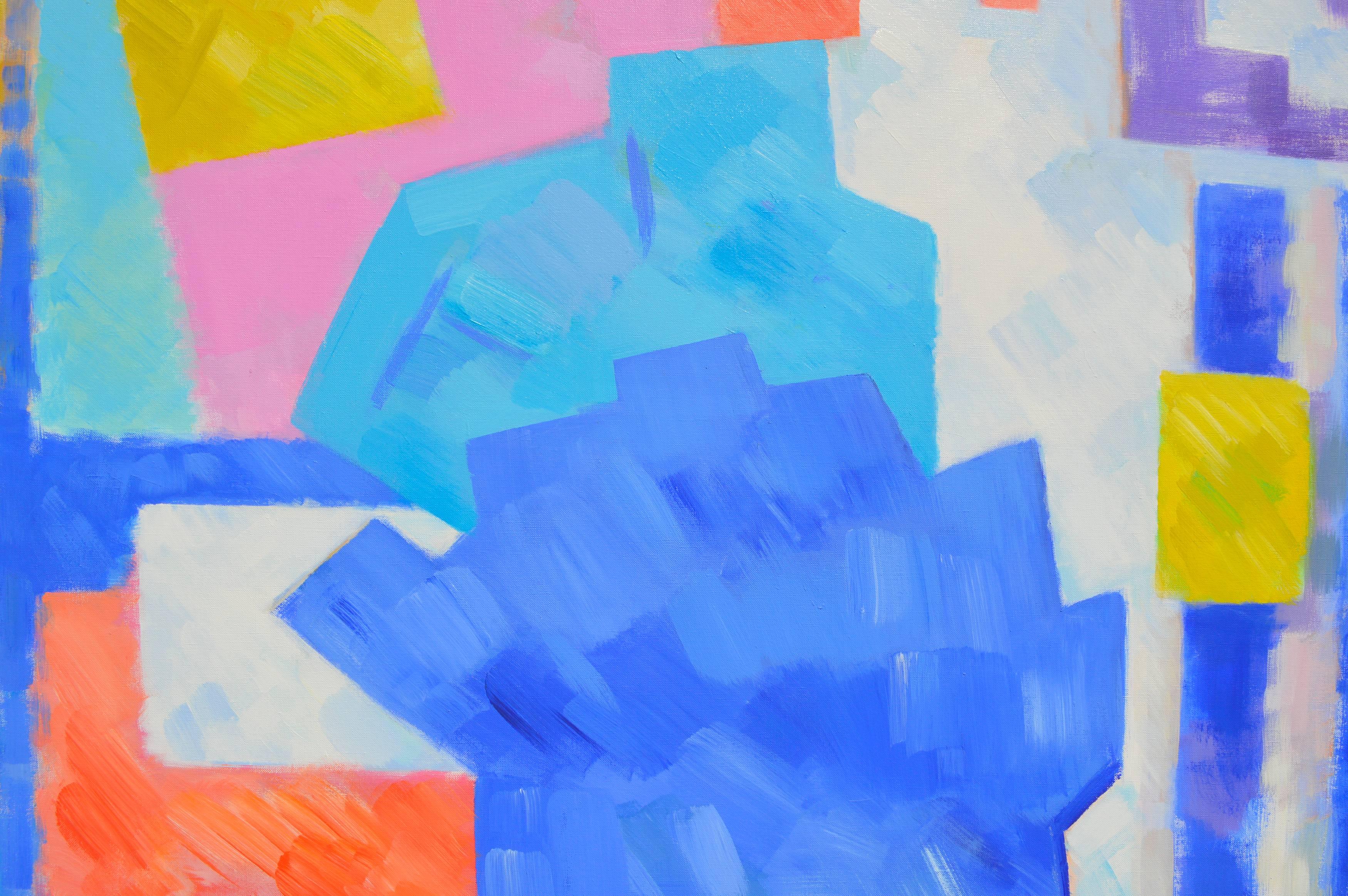 Tableaux de ville bleus - Paysage géométrique abstrait  - Painting de Erle Loran