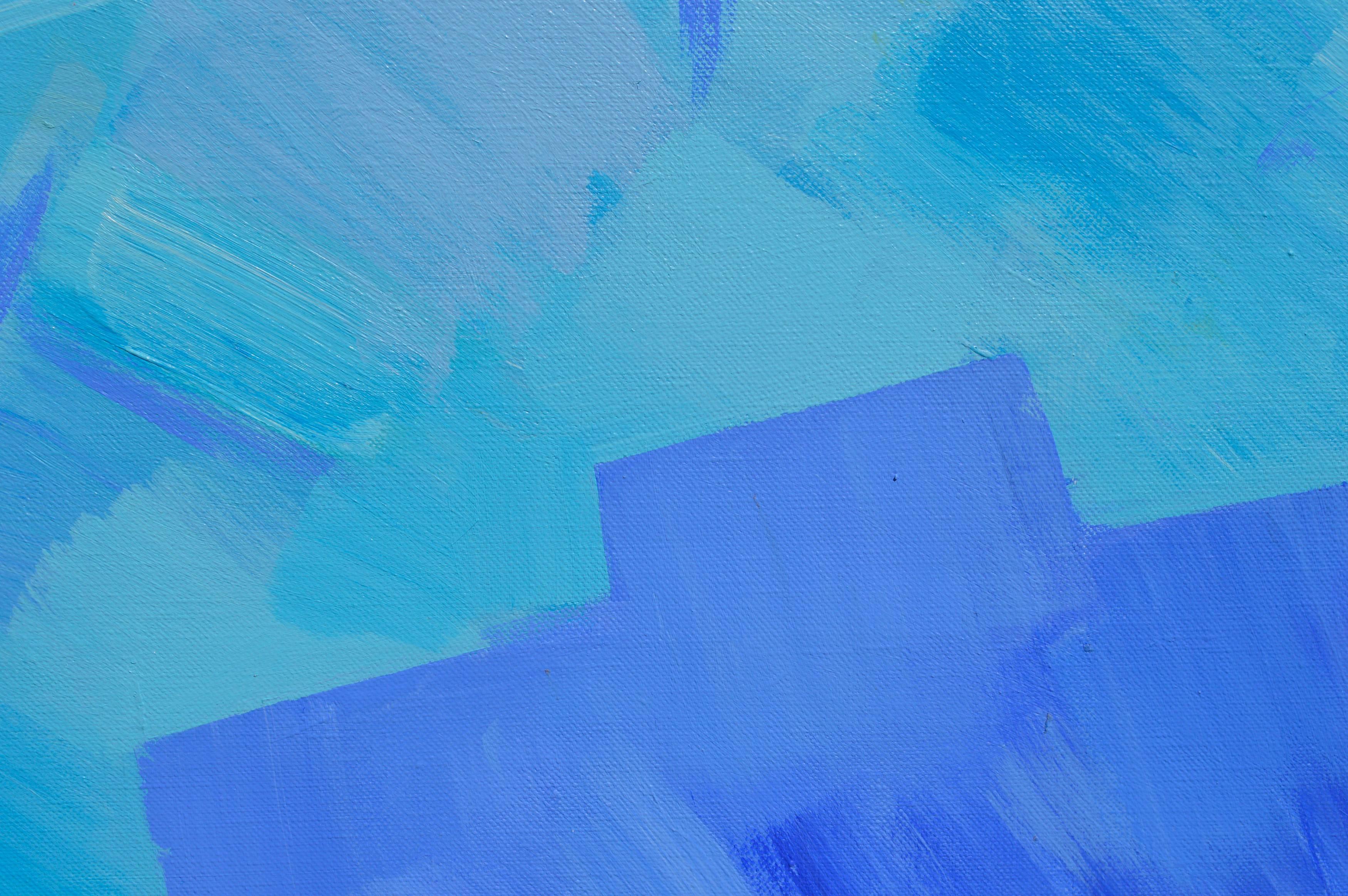 Tableaux de ville bleus - Paysage géométrique abstrait  - Géométrique abstrait Painting par Erle Loran