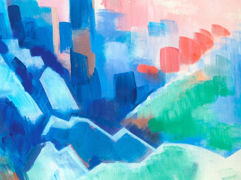 Large Scale Abstracted Cityscape -- Mountains Overlooking the City  - Abstract Expressionist Painting by Erle Loran