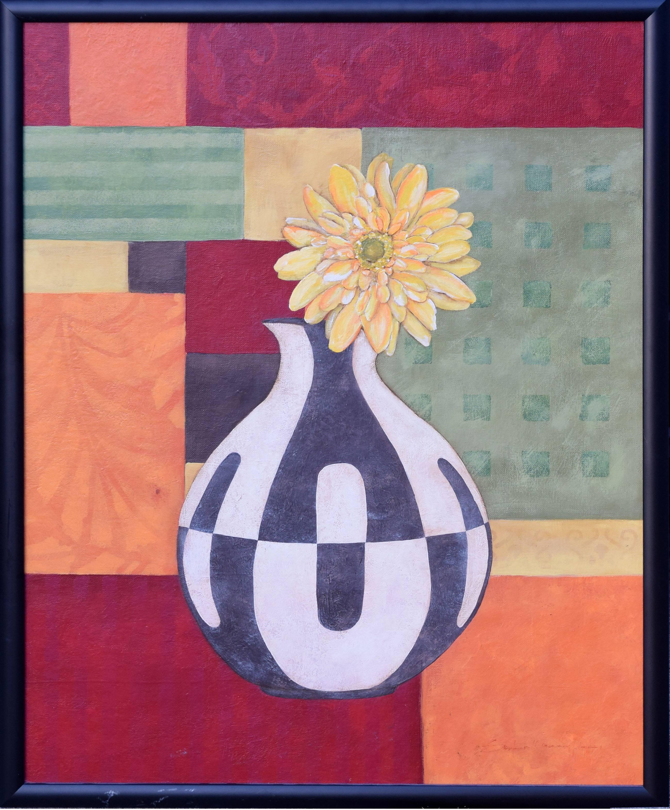 Abstract Floral with Art Deco Vase  - Painting by Stephanie Marrott