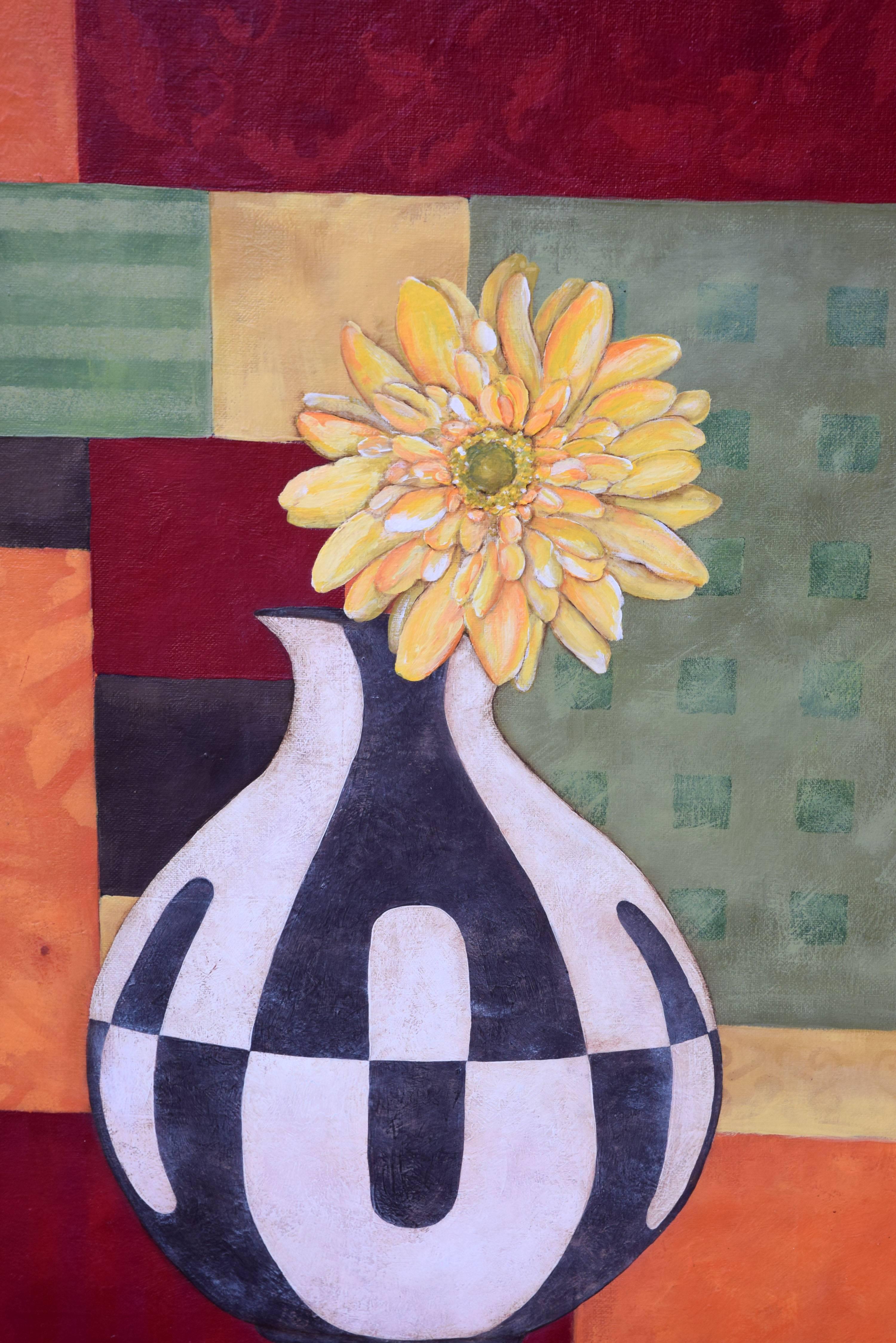 Abstract Floral with Art Deco Vase  - Abstract Expressionist Painting by Stephanie Marrott