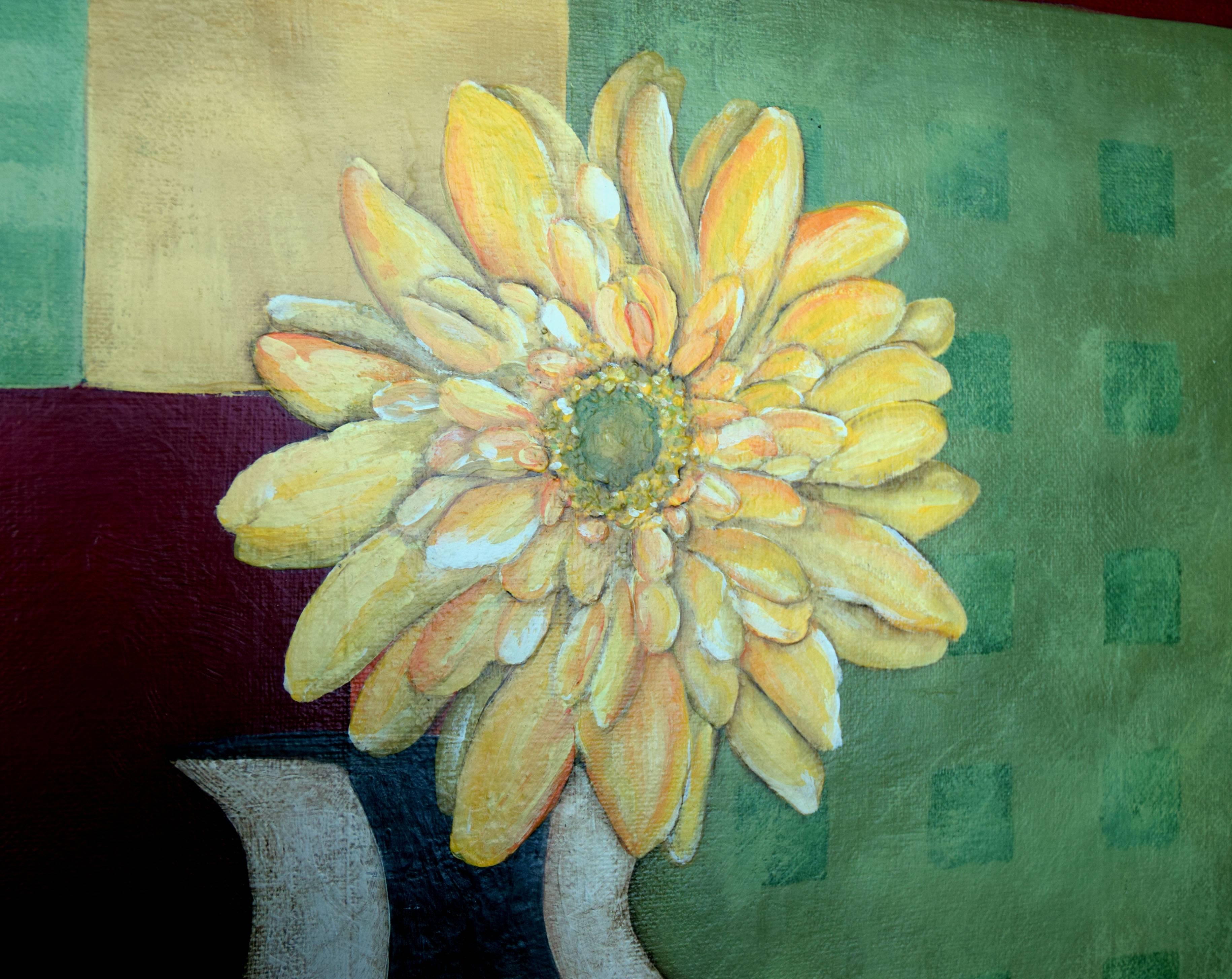 Abstrakte abstrakte Blumenvase mit Art déco-Vase  (Abstrakter Expressionismus), Painting, von Stephanie Marrott