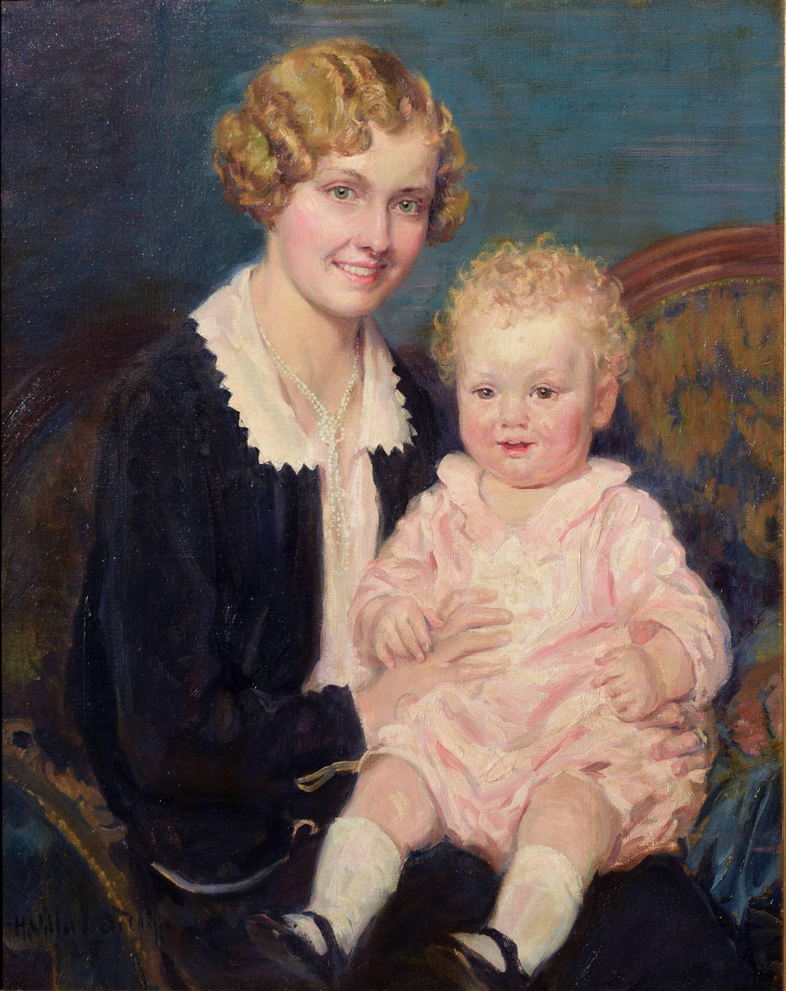 Mutter und Kind 1920er Jahre - mit Newcomb Macklin-Rahmen aus vergoldetem Holz – Painting von H. Willard Ortlip