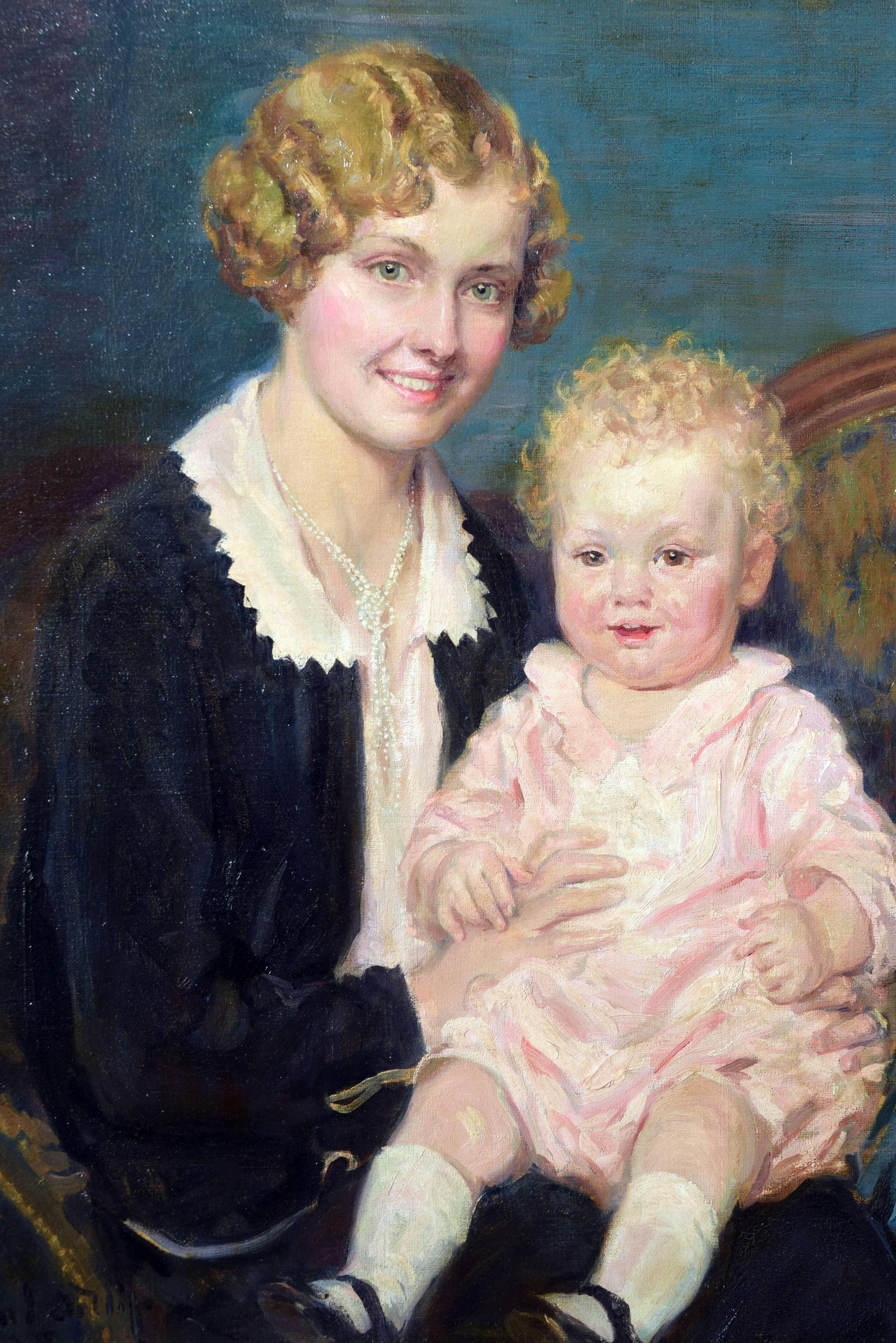 Mutter und Kind 1920er Jahre - mit Newcomb Macklin-Rahmen aus vergoldetem Holz (Amerikanischer Impressionismus), Painting, von H. Willard Ortlip