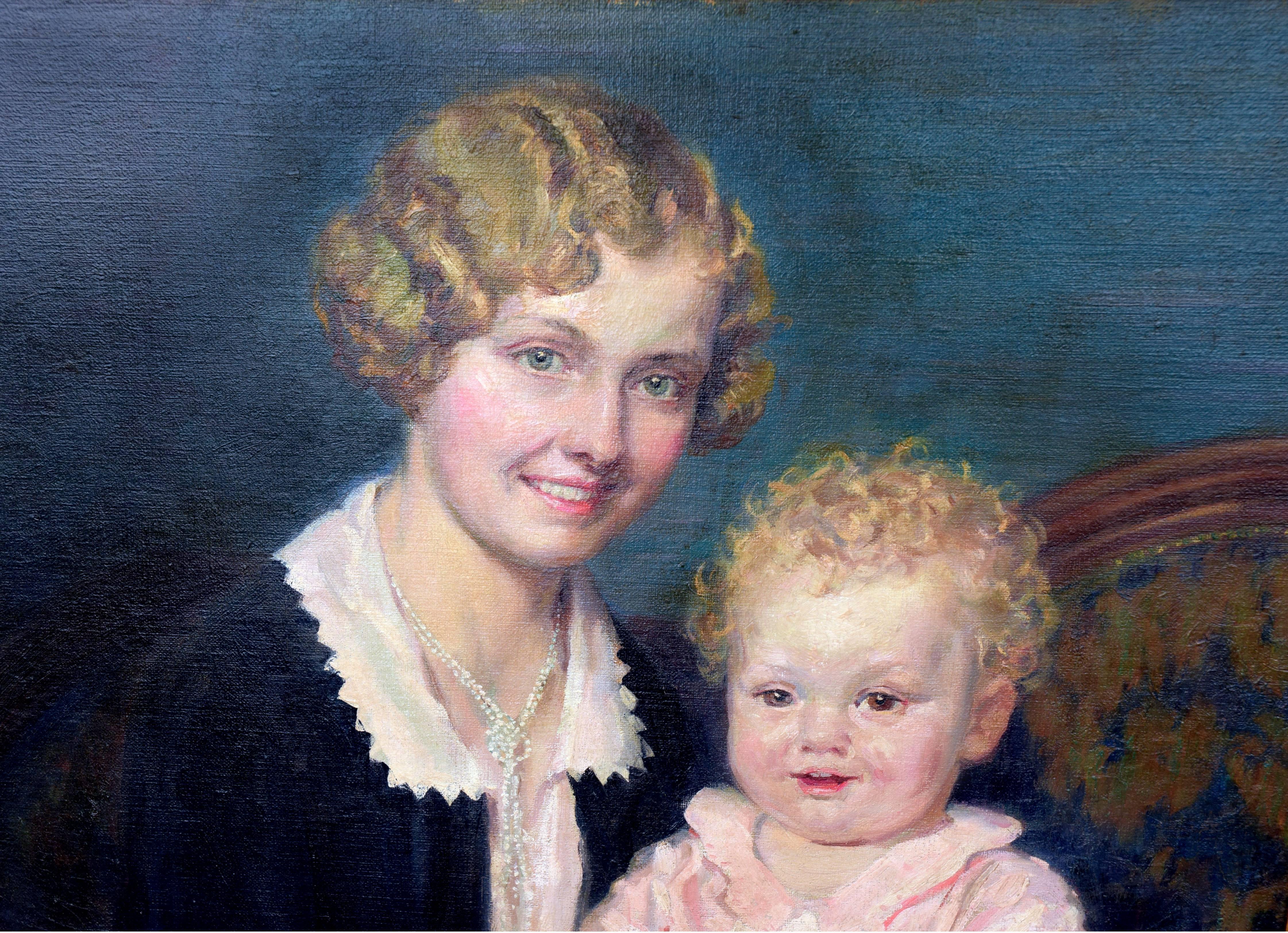 Mutter und Kind 1920er Jahre - mit Newcomb Macklin-Rahmen aus vergoldetem Holz (Schwarz), Portrait Painting, von H. Willard Ortlip
