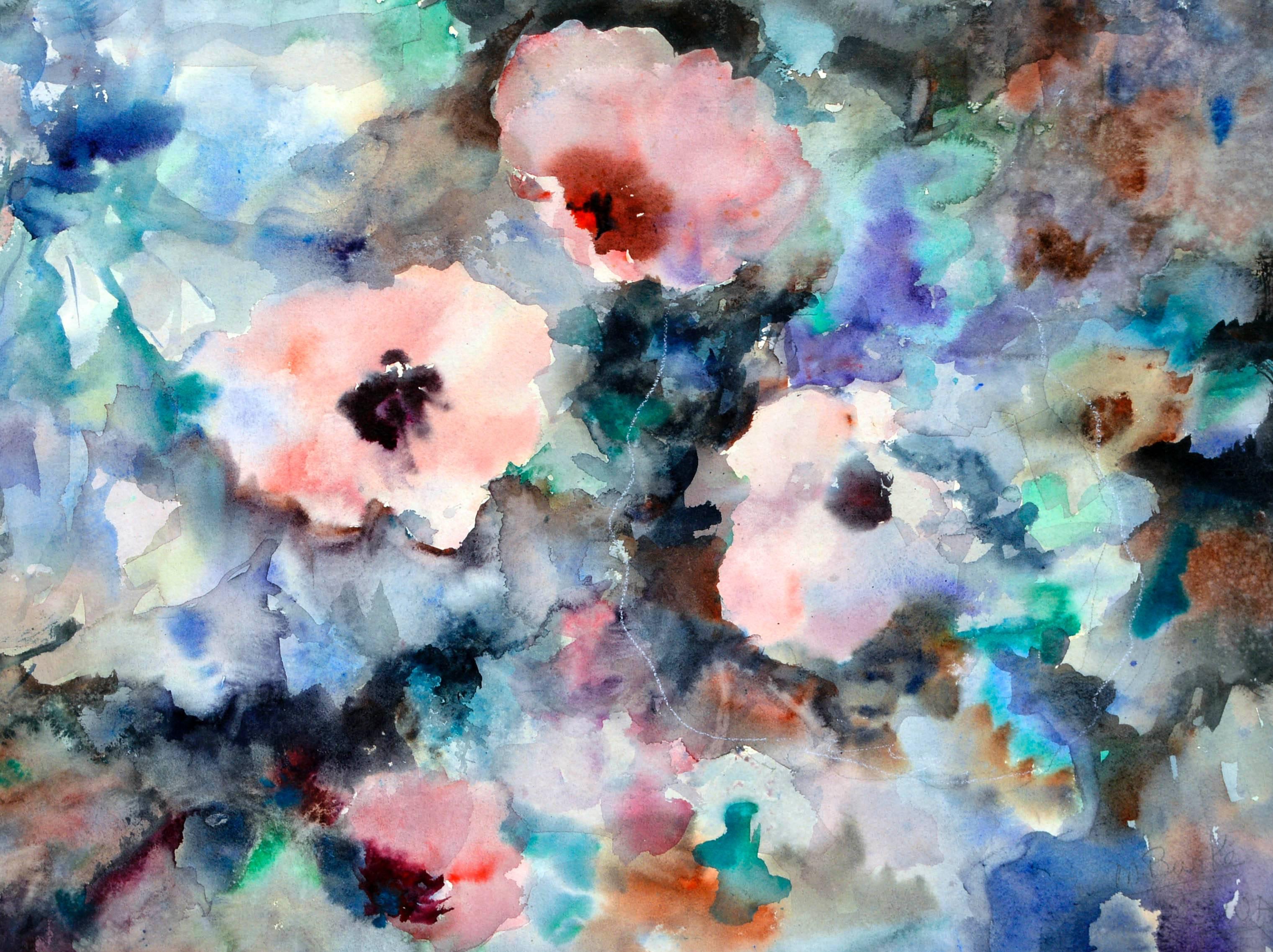 Florida Flowers Abstract - Painting by Mary Burke