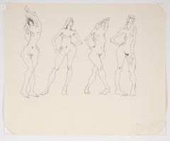 Four Poses - Original Figurative Nude Study Sketch on Paper