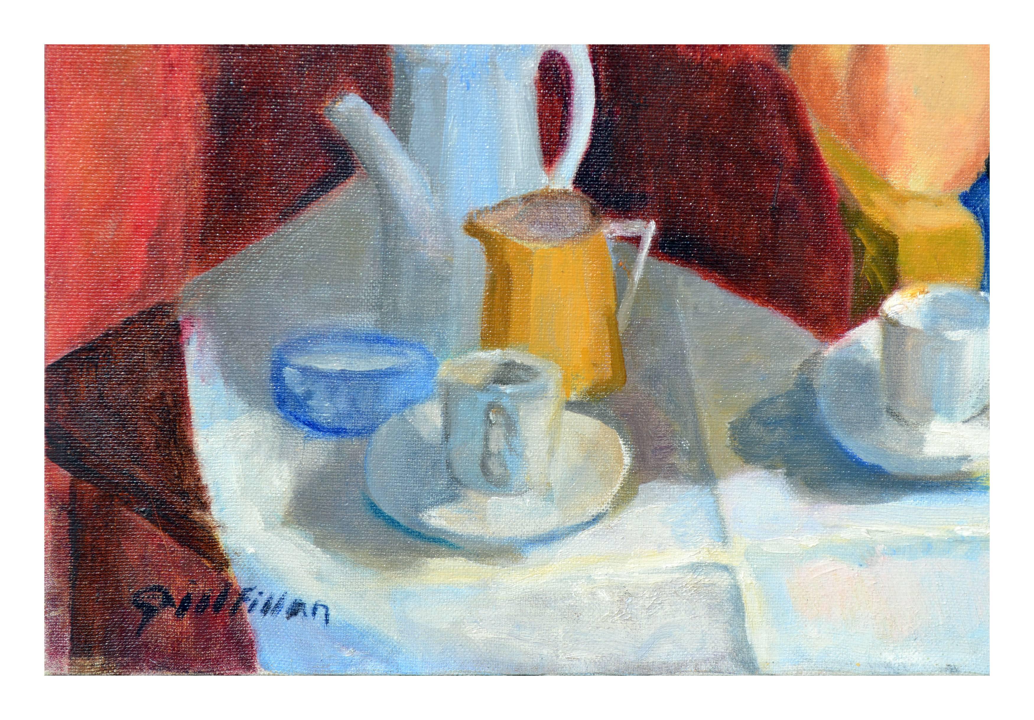 Tea with Friend, Waiting - American Impressionist Painting by Patricia Gillfillan