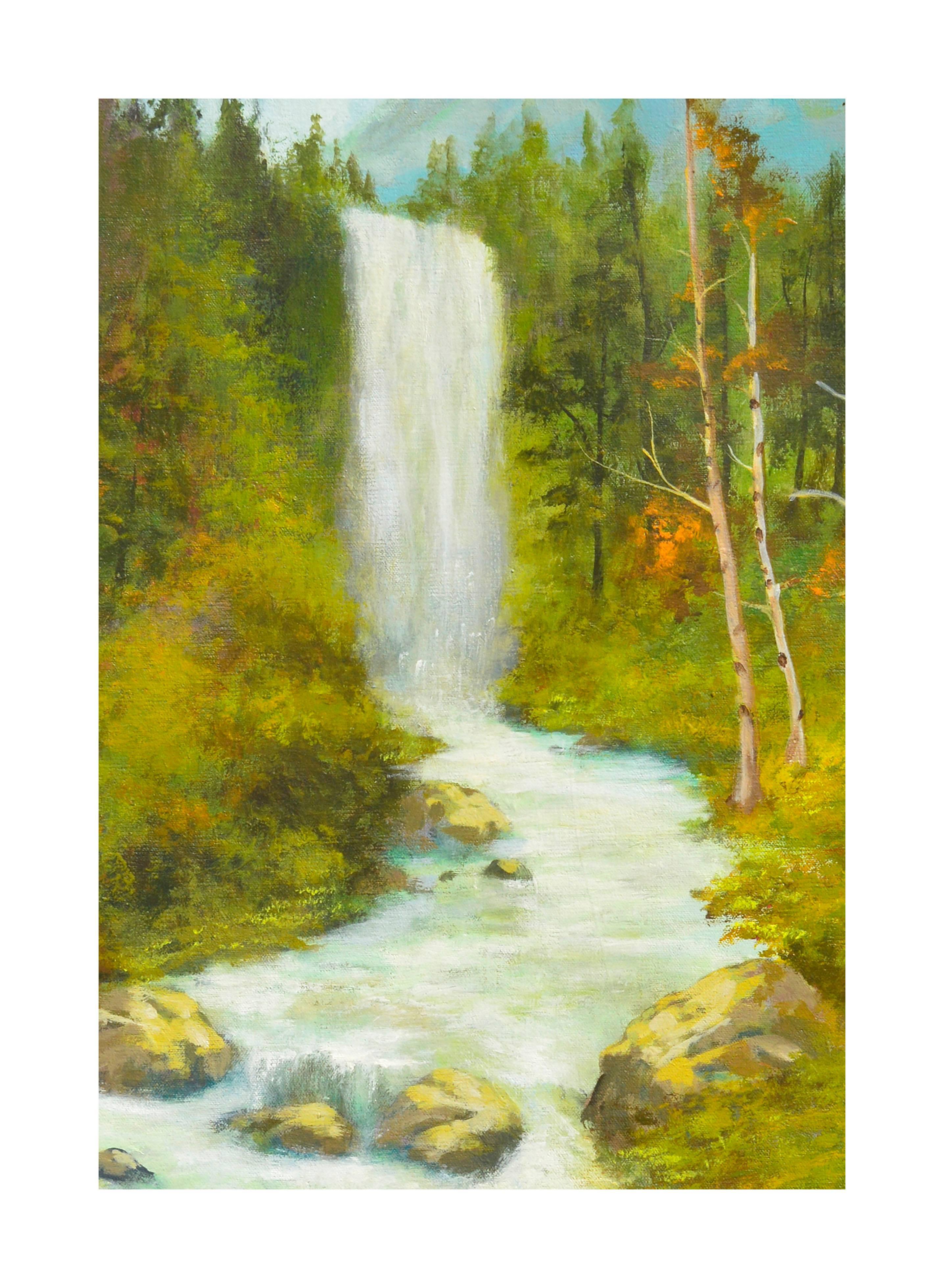 Sierra Mountains Waterfall - Painting by DeRolf
