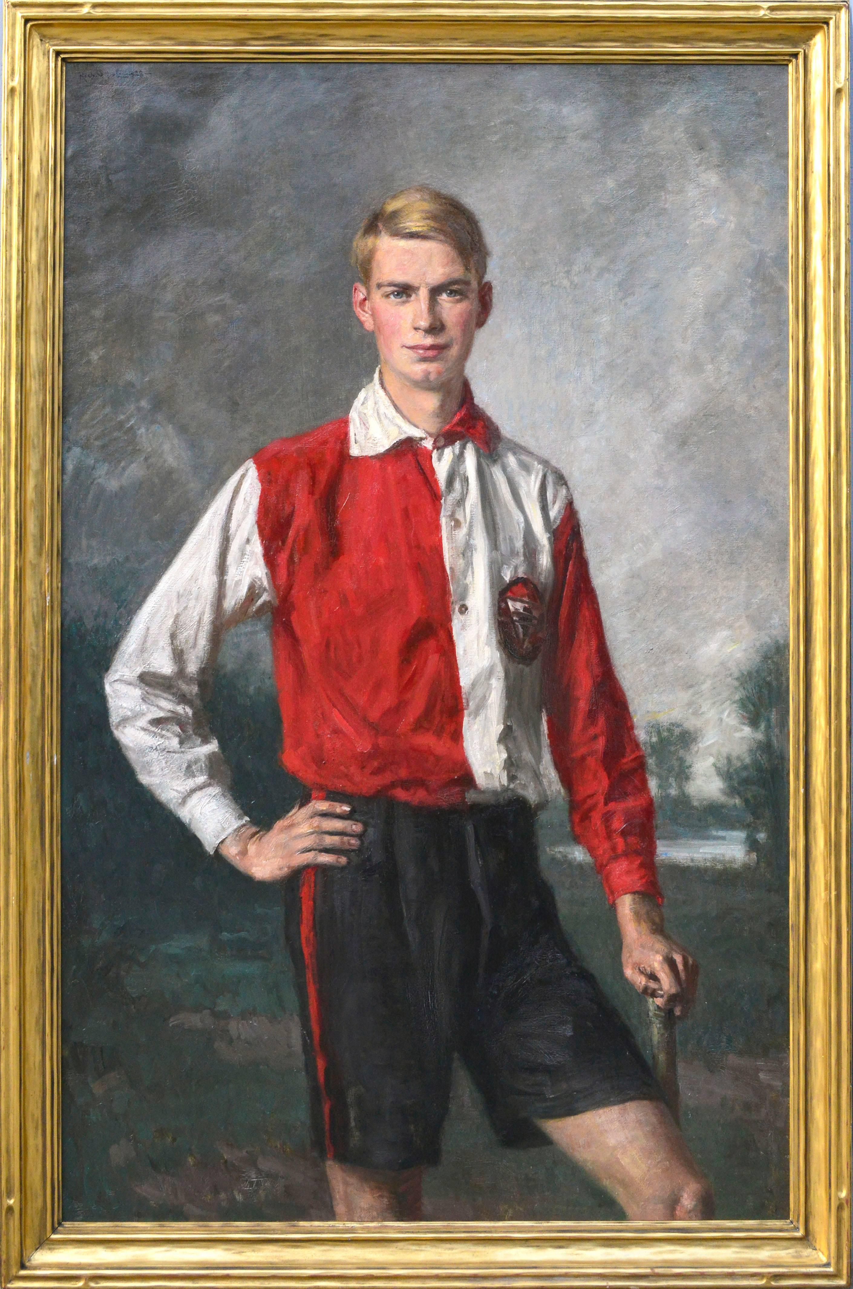 Richard Scholtz Figurative Painting - Field Hockey Fullback Netherlands Olympic Team 1928