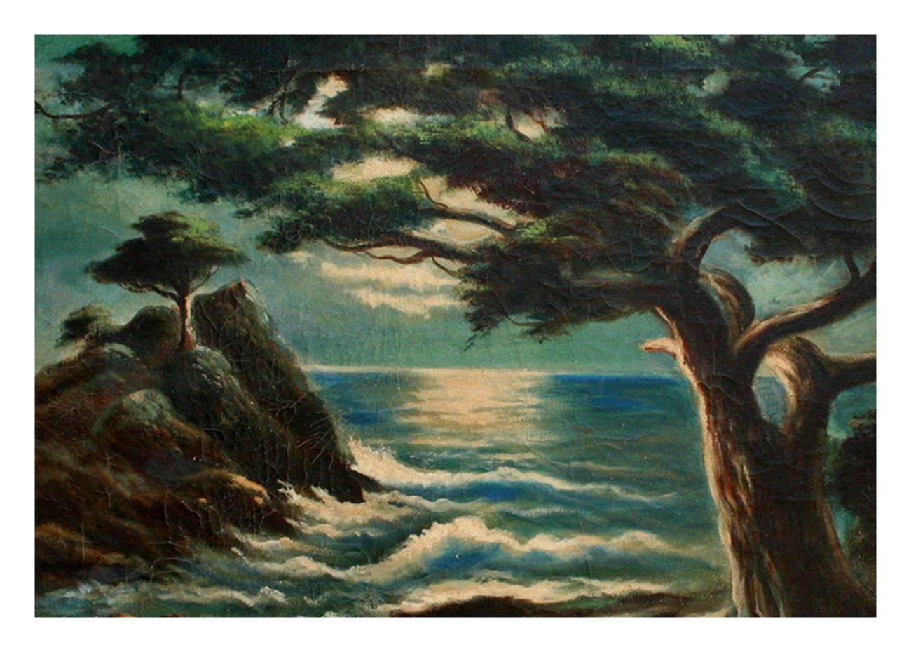 Nocturnal Monterey Cypress Point - Painting by William M. Lemos