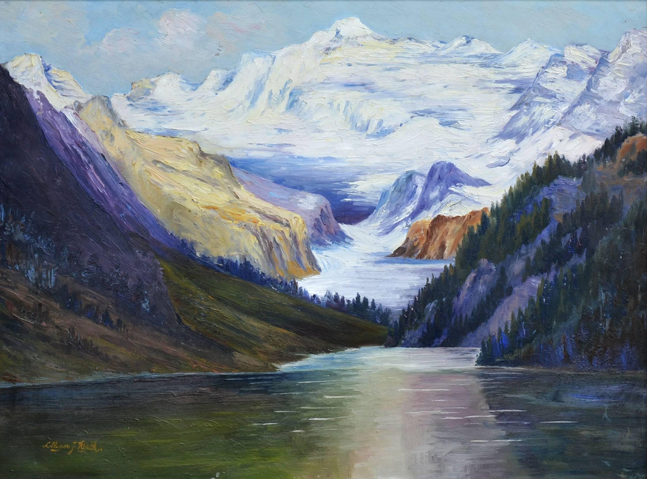 Paysage de lac de montagne Sierra du milieu du siècle - Painting de Lillian Jackson Heath