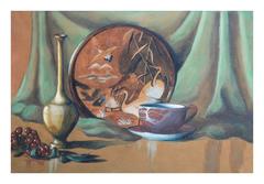 Three Cranes, Mid-Century Watercolor Still Life