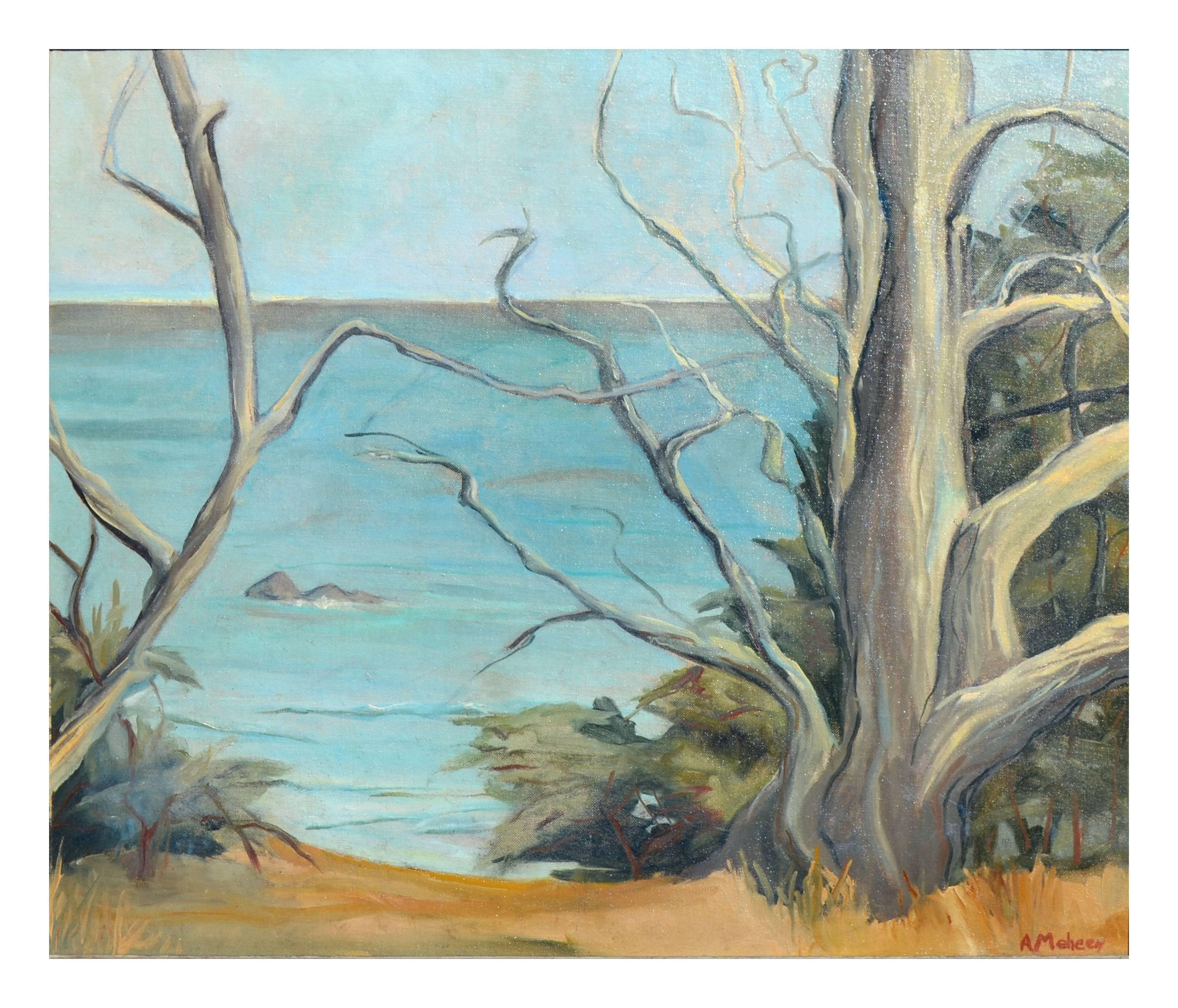Vintage Monterey California Landscape -- Along the Shore - Painting by Alicia Meheen