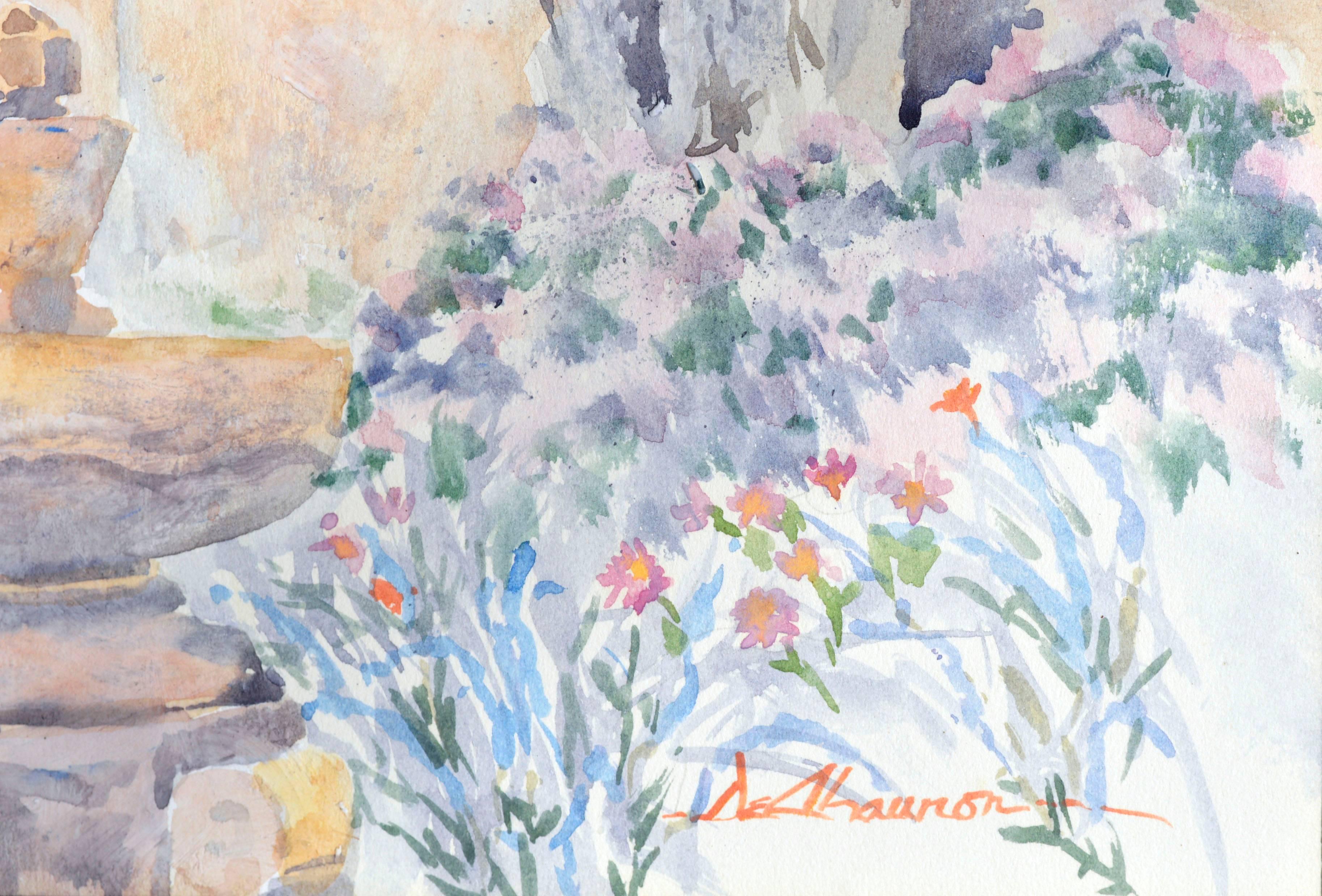 Carmel Mission Watercolor Landscape - American Impressionist Painting by Deanna DeChauron
