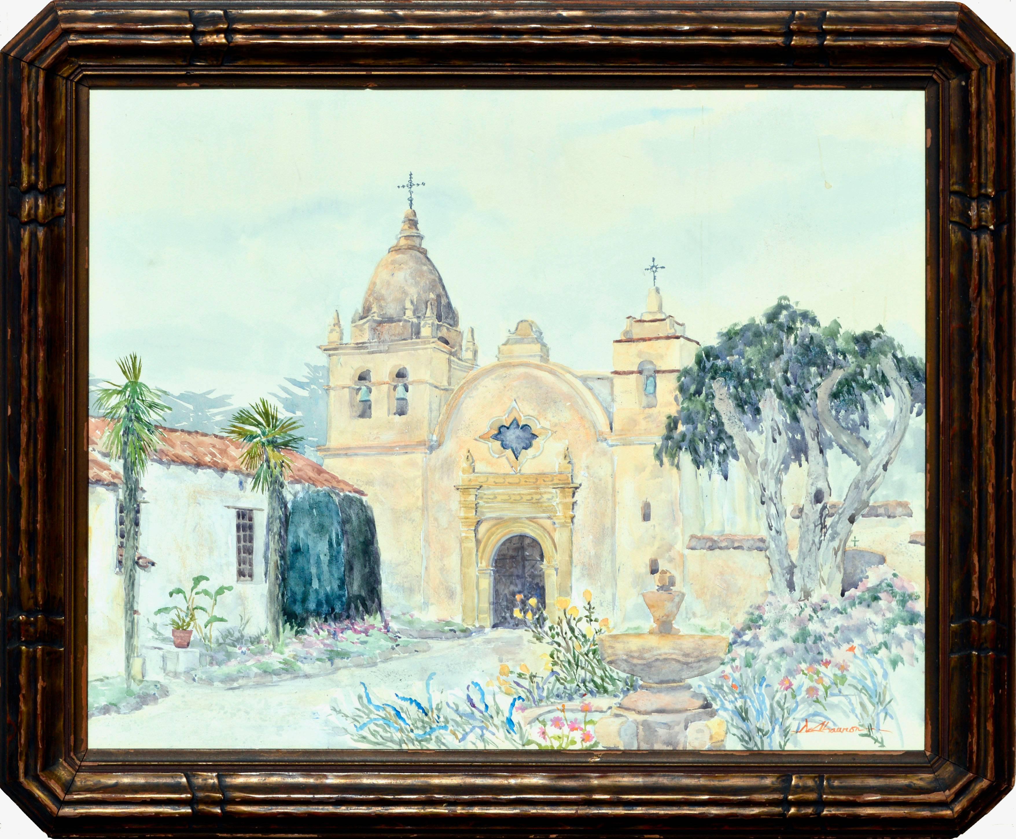Deanna DeChauron Landscape Painting - Carmel Mission Watercolor Landscape