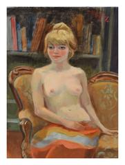 Demure Nude Figurative in Library by Margaret Wherry Ziegler