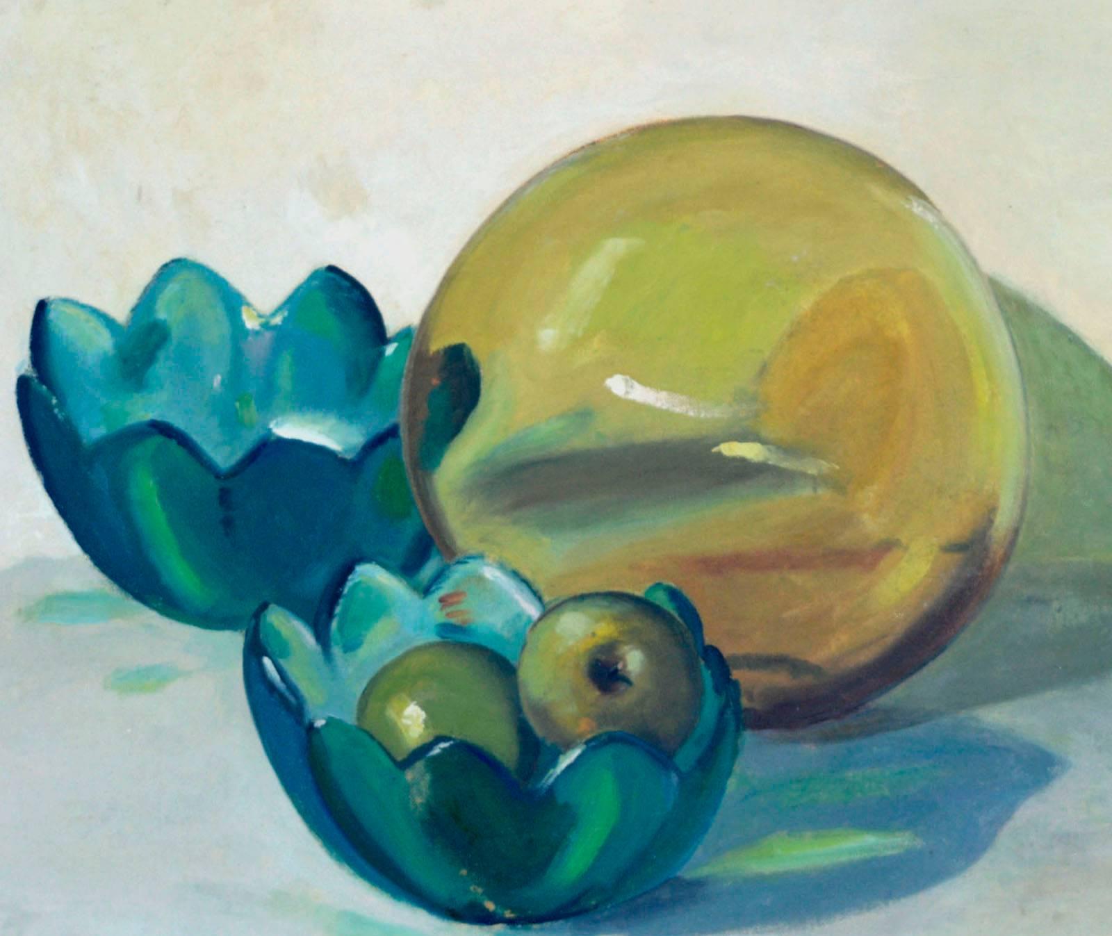 Fishing Float and Bowls Still Life - Painting by Jon Blanchette
