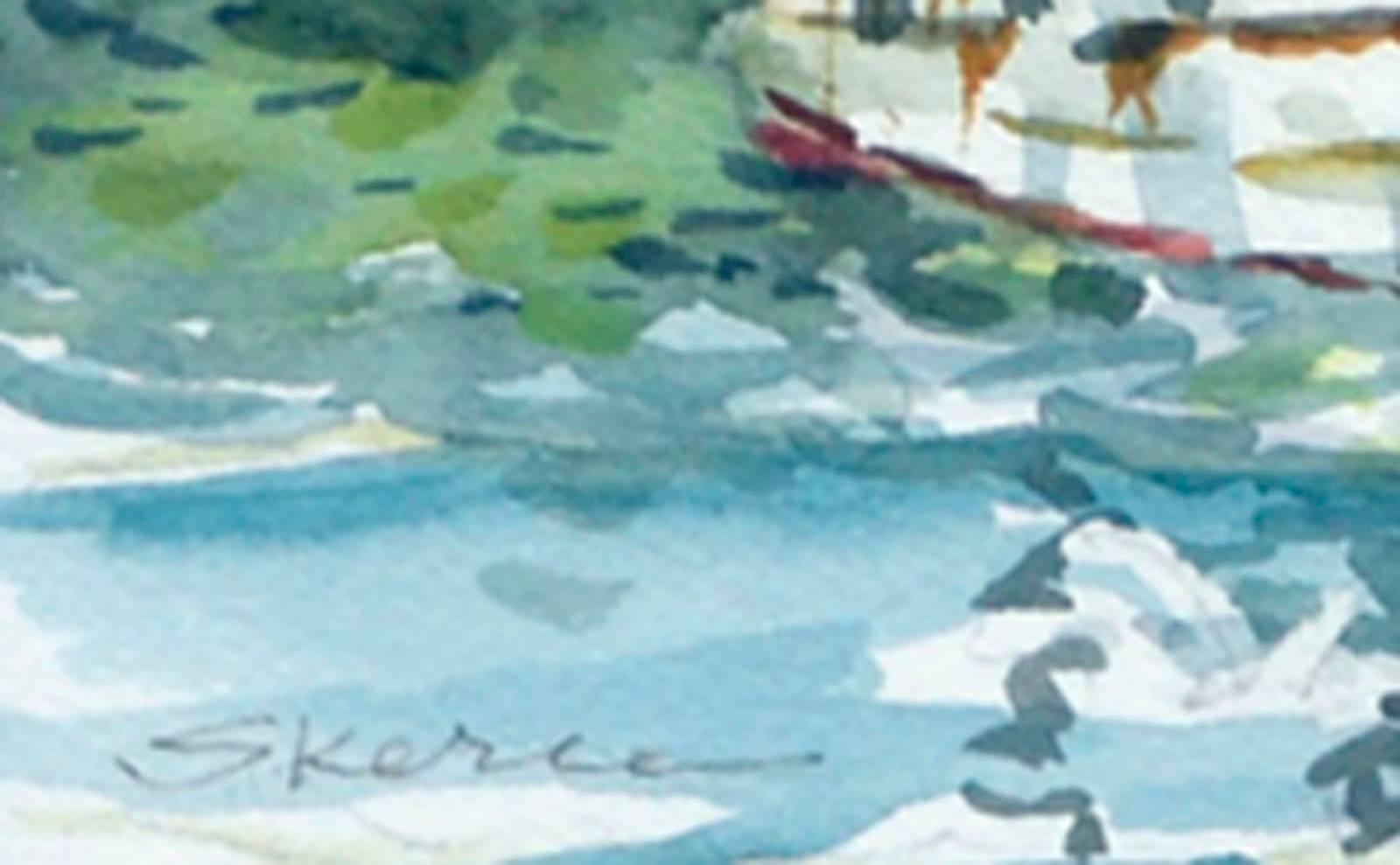 Monterey Wharf - Figurative Landscape  - American Impressionist Art by Stephen John Skerce